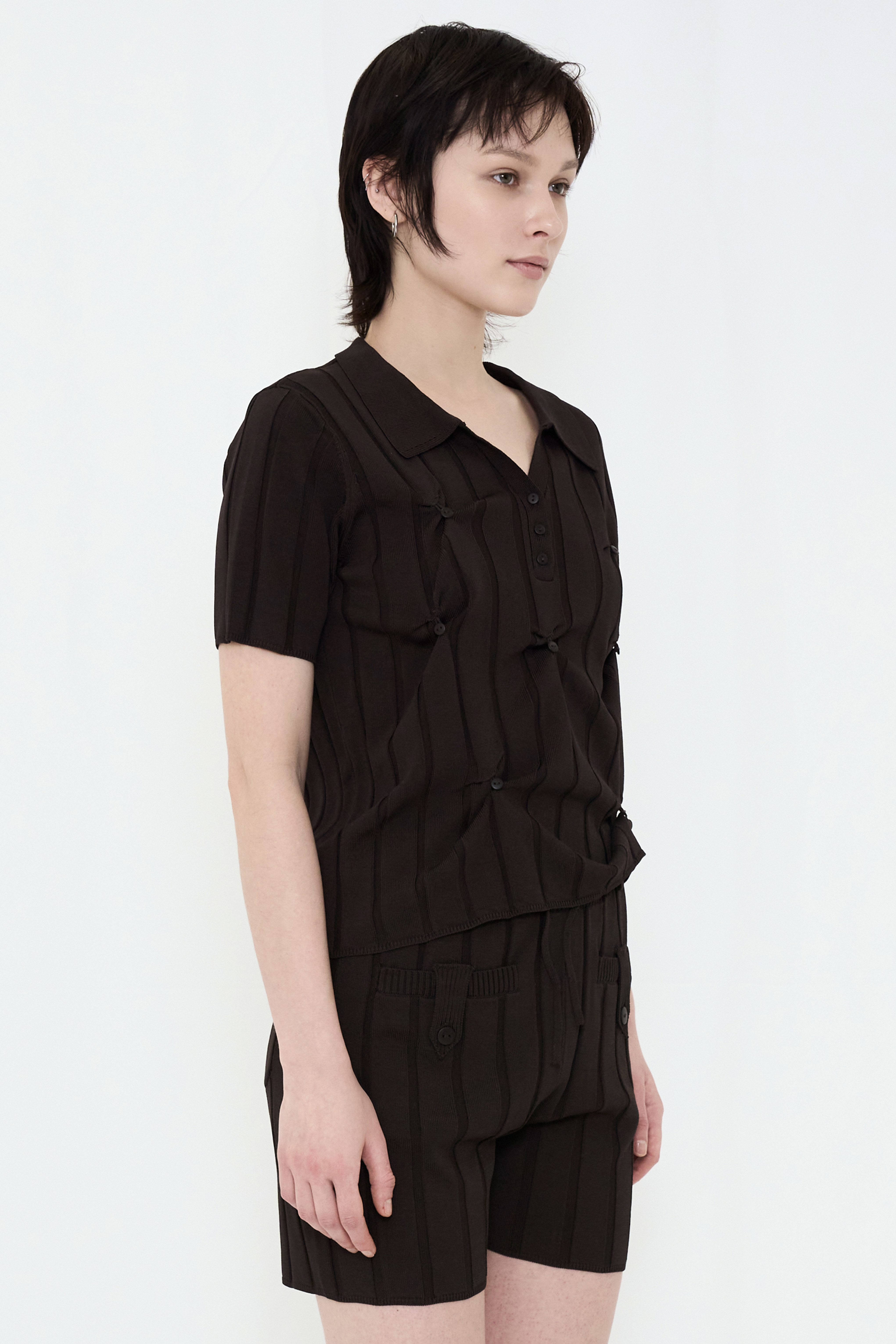 SMOOTH KNIT POLO SHIRT / CHARCOAL