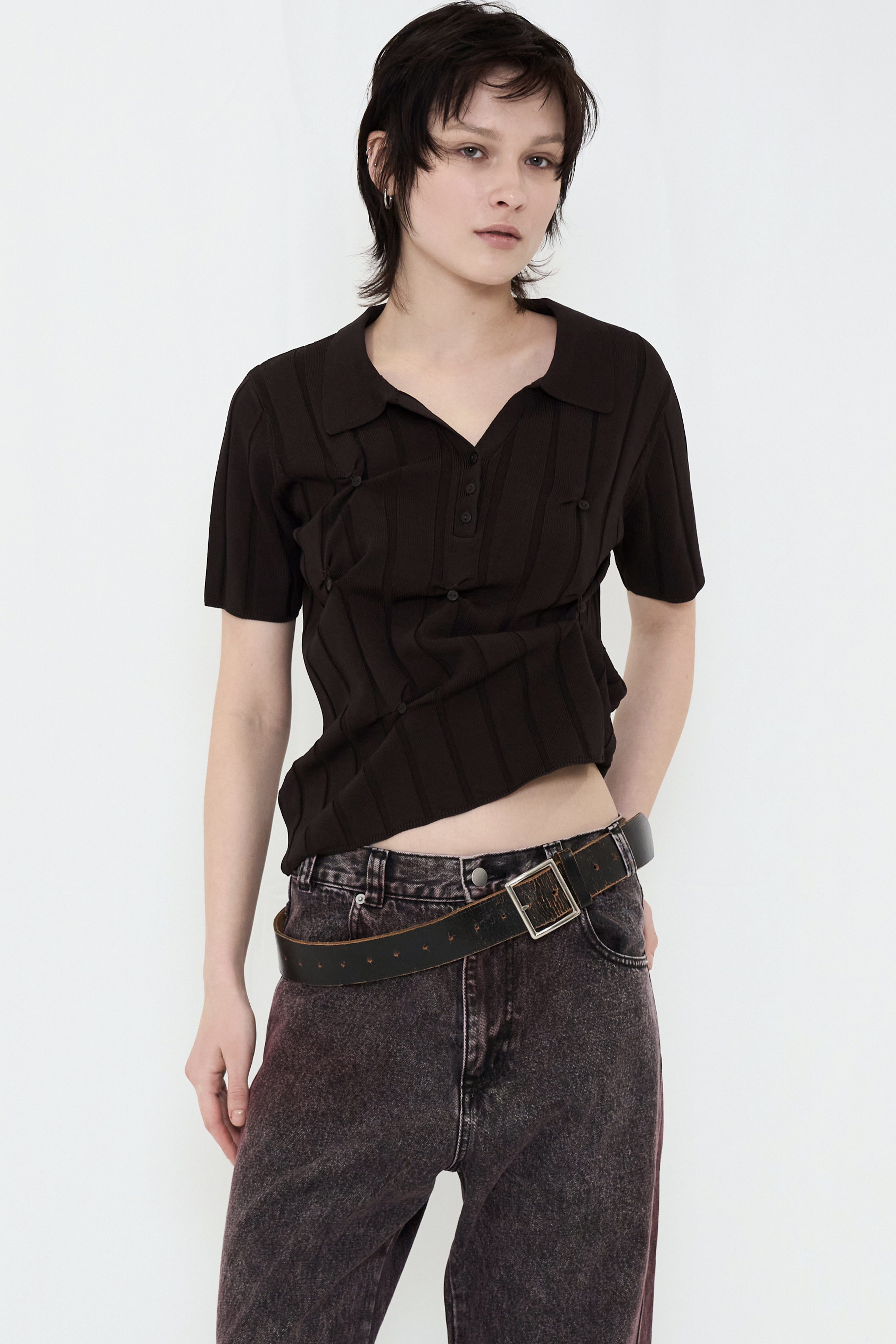 SMOOTH KNIT POLO SHIRT / CHARCOAL