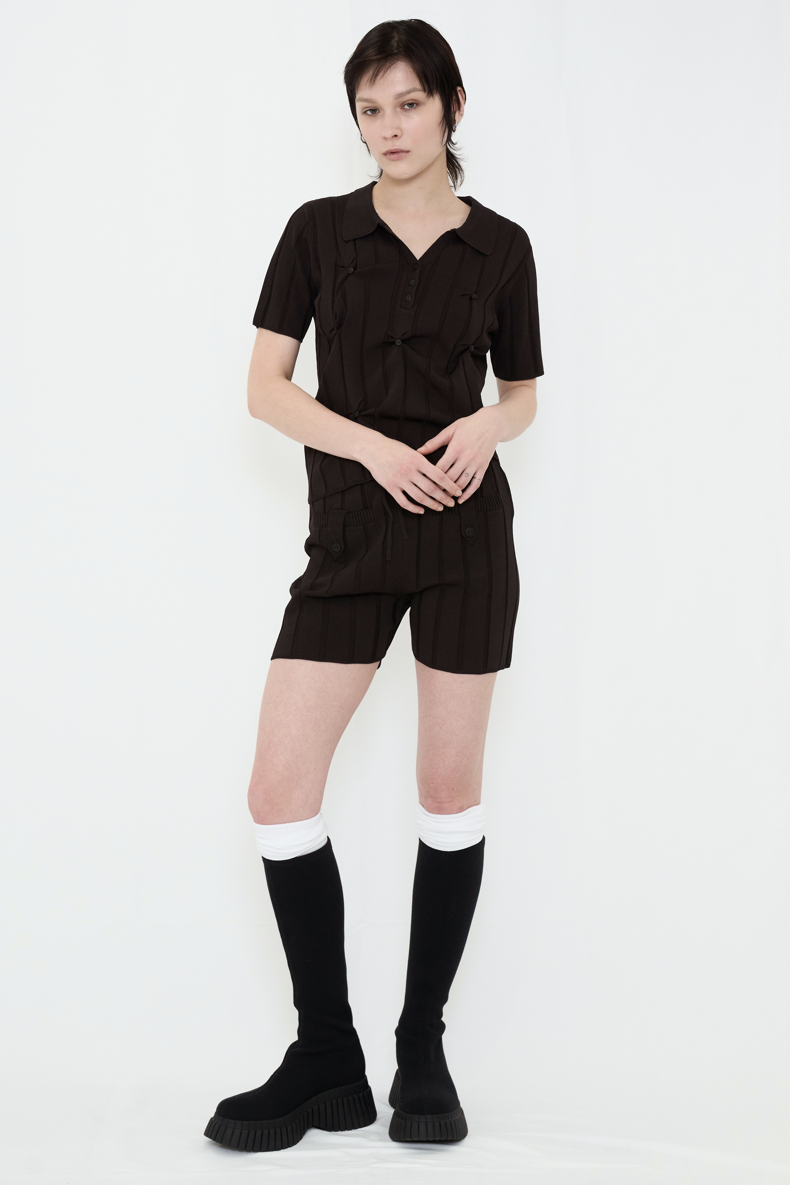 SMOOTH KNIT SHORT PANTS / CHARCOAL