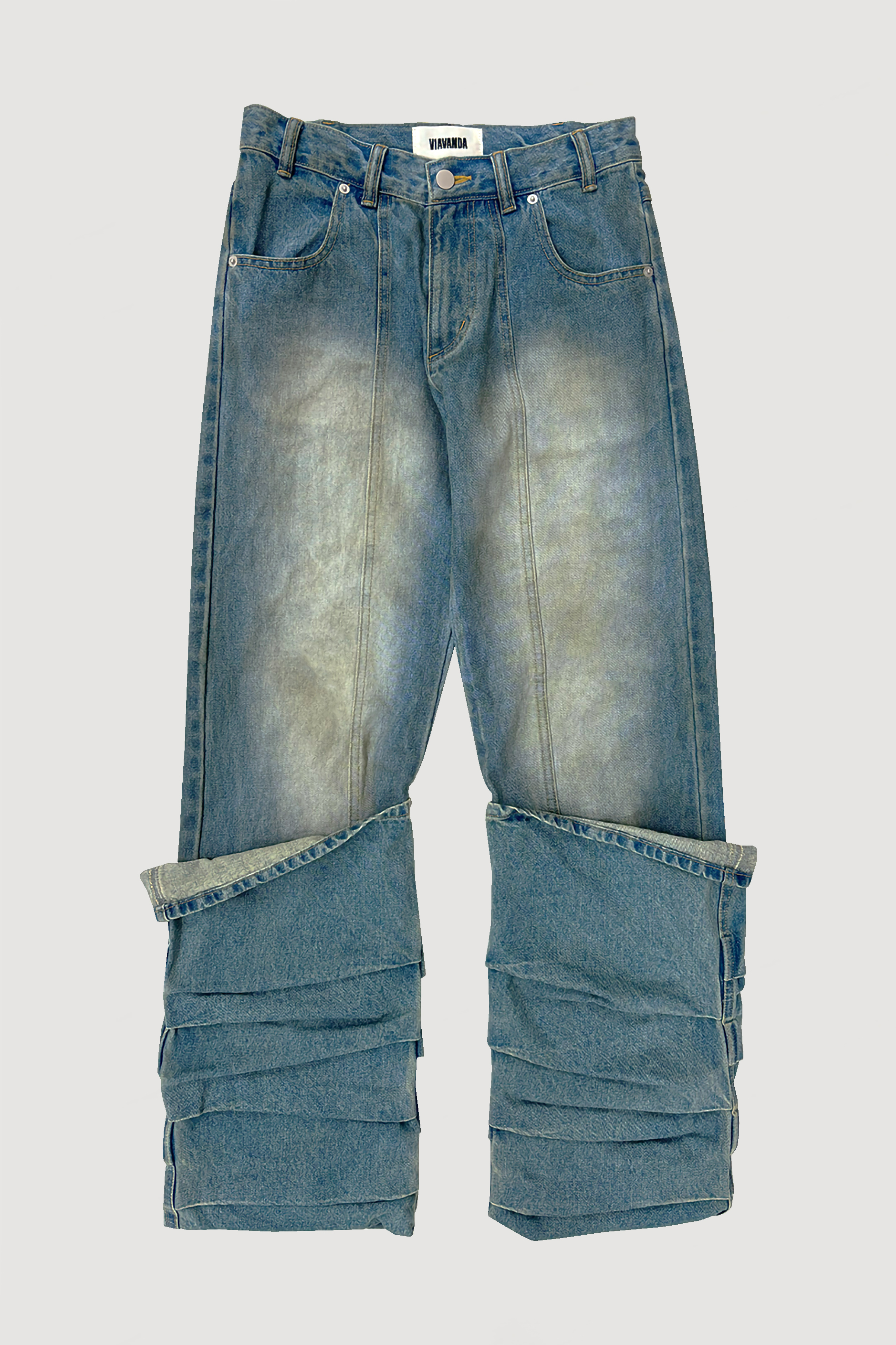 OVERLAP TUCK DENIM PANTS / BLUE
