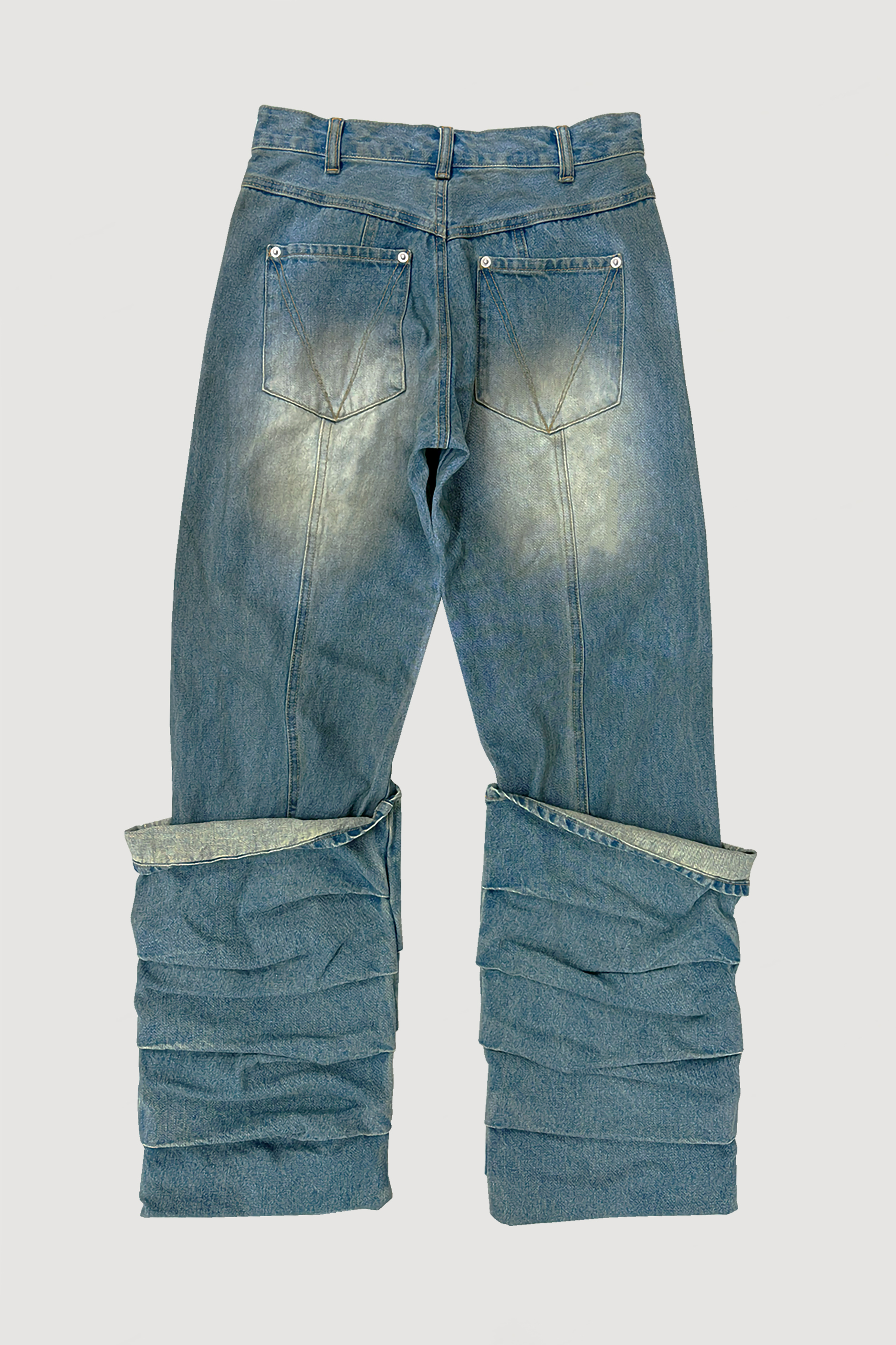 OVERLAP TUCK DENIM PANTS / BLUE