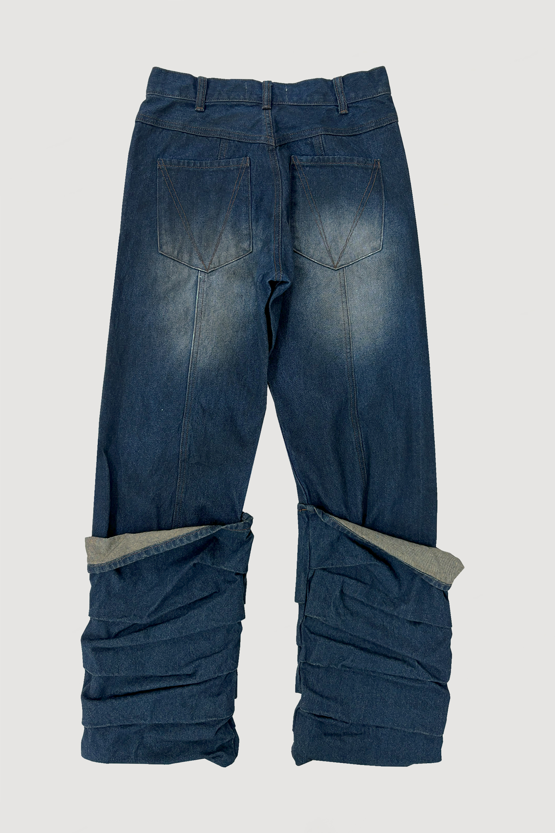 OVERLAP TUCK DENIM PANTS / NAVY