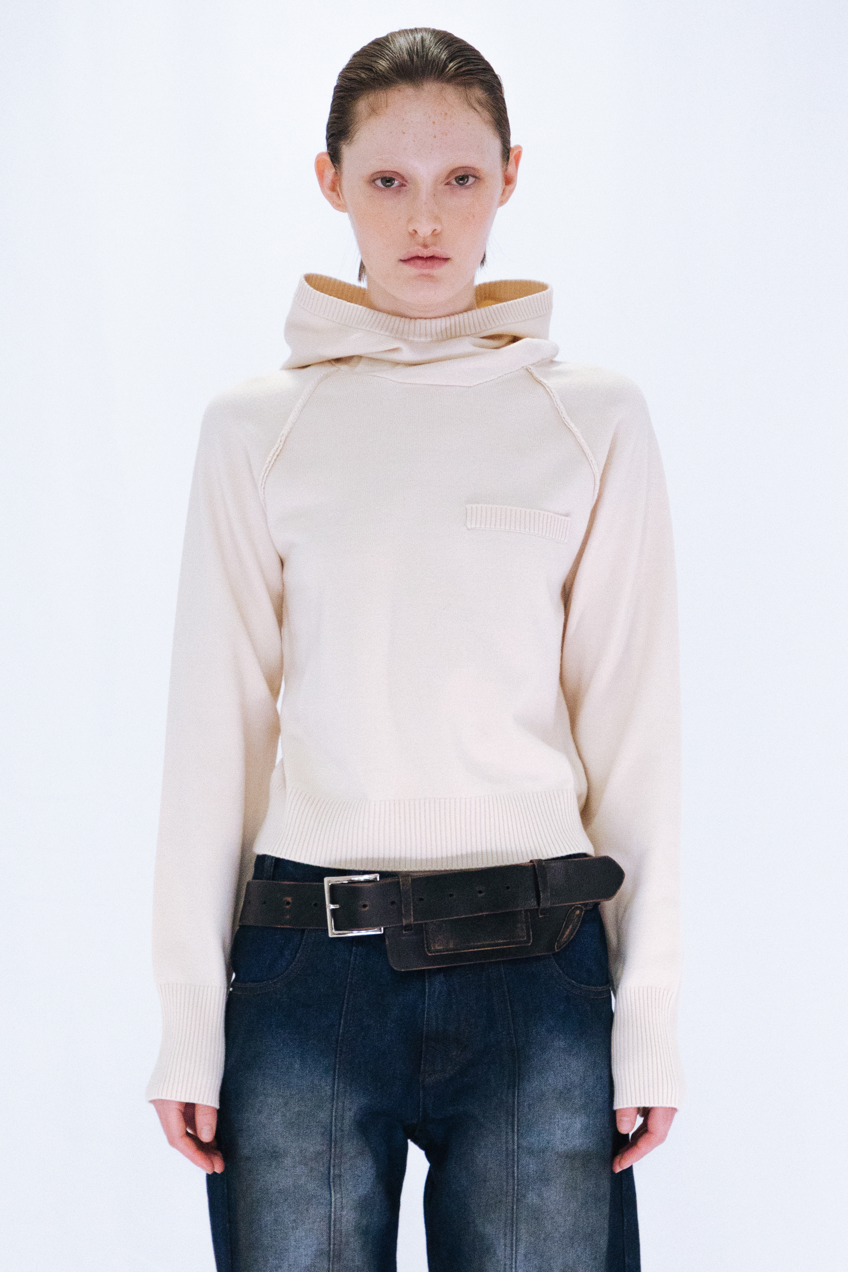 KNIT HOODIE TOP / IVORY