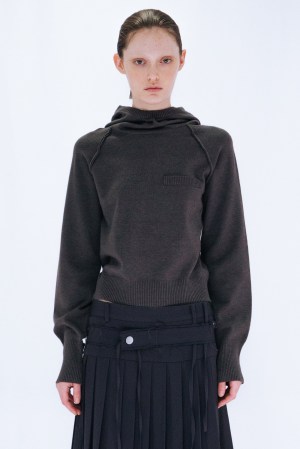 KNIT HOODIE TOP / GRAY