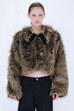 FAKE FUR SHORT JACKET / BROWN