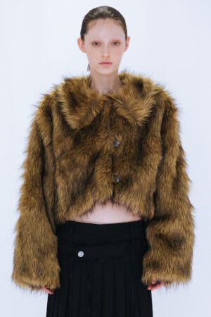 FAKE FUR SHORT JACKET / YELLOW