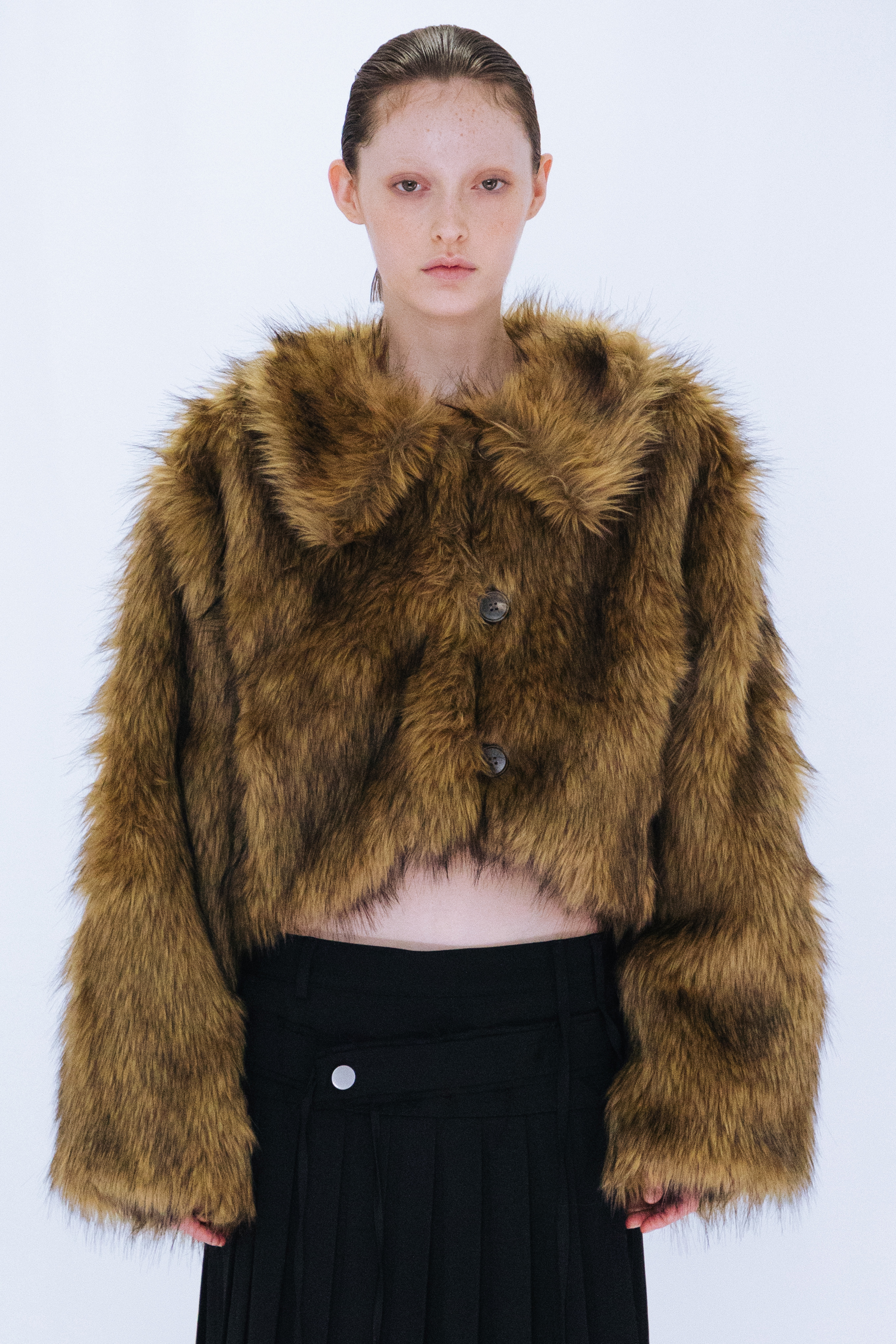 FAKE FUR SHORT JACKET / YELLOW