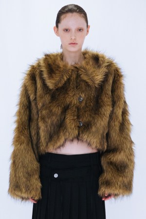 FAKE FUR SHORT JACKET / YELLOW