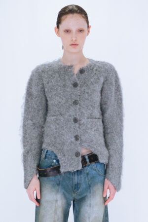 CUTTING MOHAIR KNIT CARDIGAN / GRAY