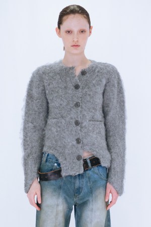 CUTTING MOHAIR KNIT CARDIGAN / GRAY