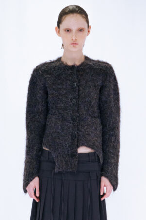 CUTTING MOHAIR KNIT CARDIGAN / BROWN