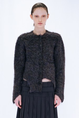 CUTTING MOHAIR KNIT CARDIGAN / BROWN
