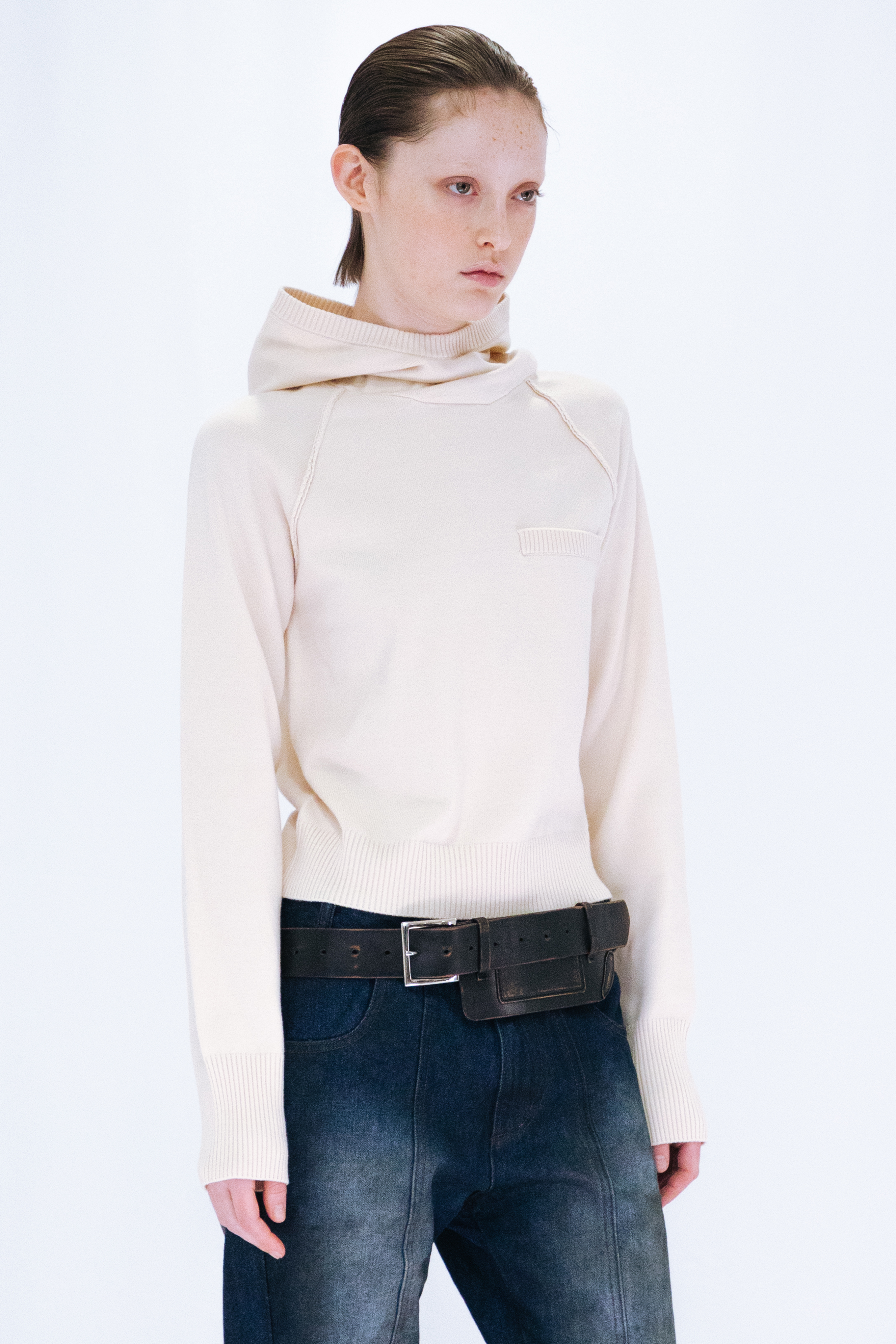 KNIT HOODIE TOP / IVORY