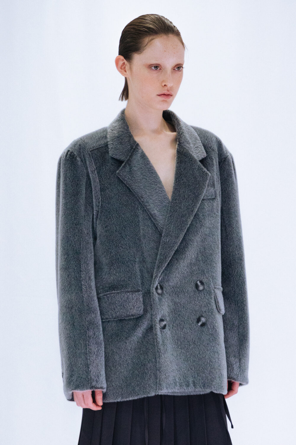 FUR DOUBLE JACKET / GRAY – VIAVANDA