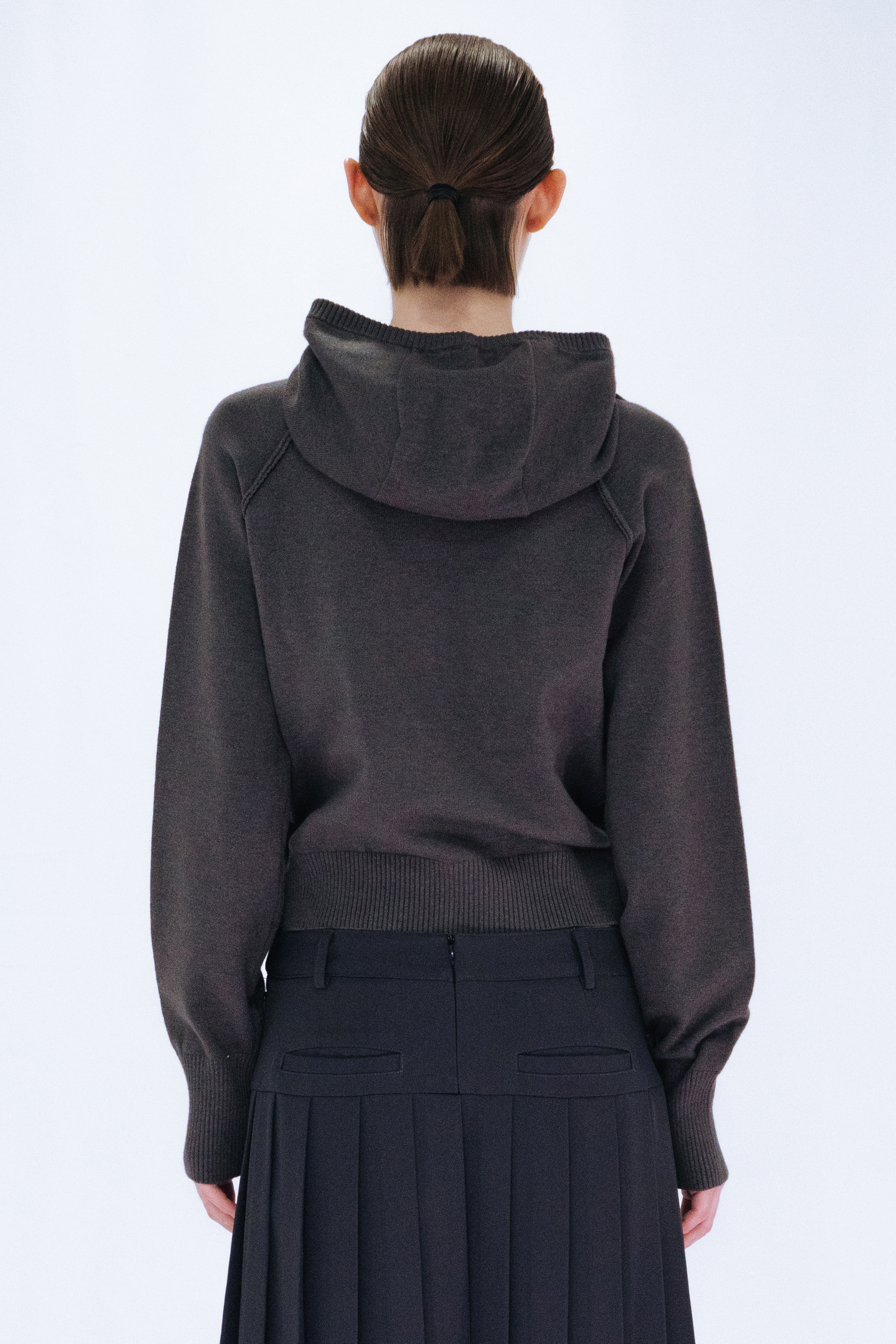 KNIT HOODIE TOP / GRAY