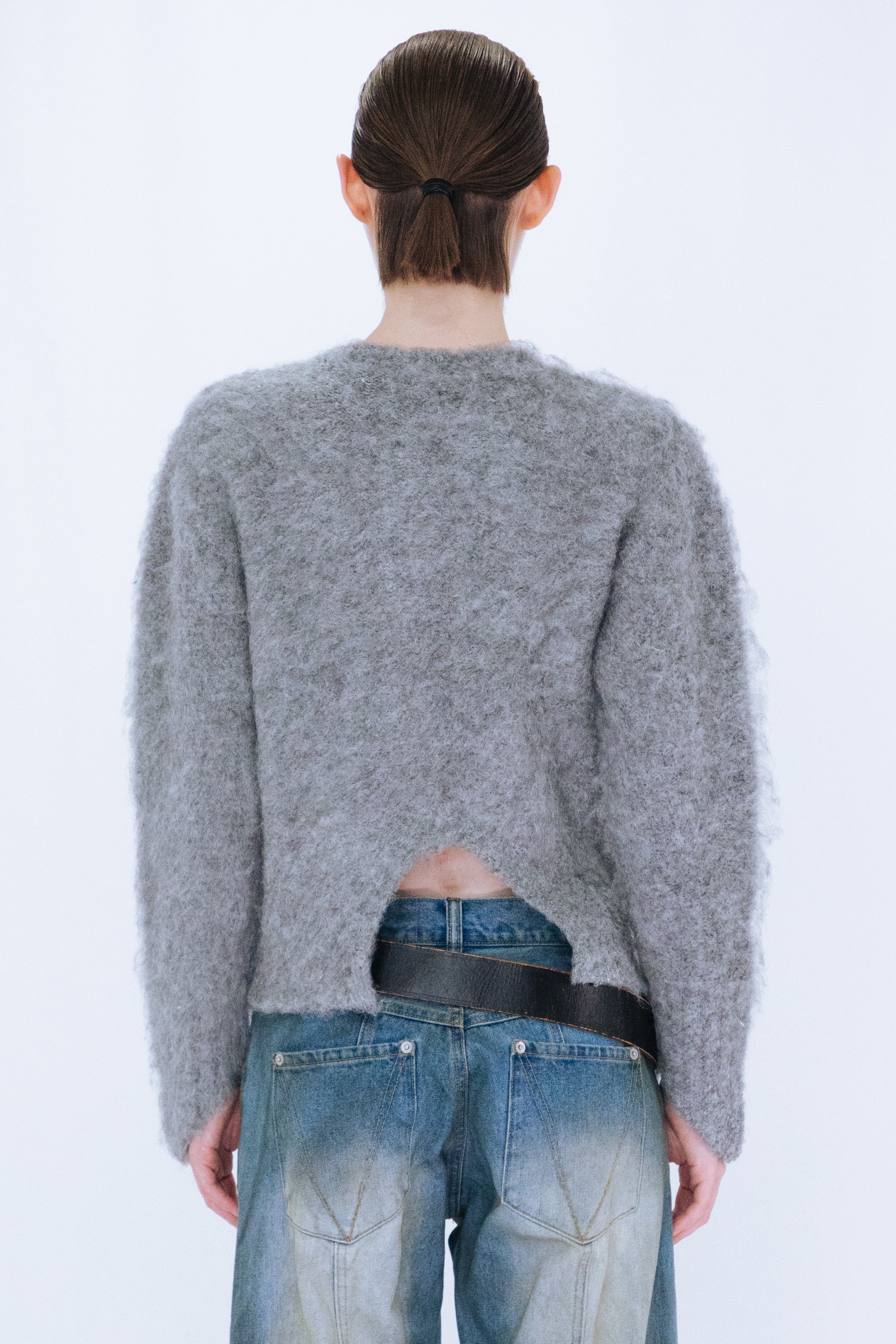 CUTTING MOHAIR KNIT CARDIGAN / GRAY
