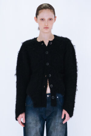 CUTTING MOHAIR KNIT CARDIGAN / BLACK