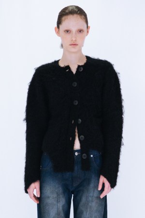 CUTTING MOHAIR KNIT CARDIGAN / BLACK