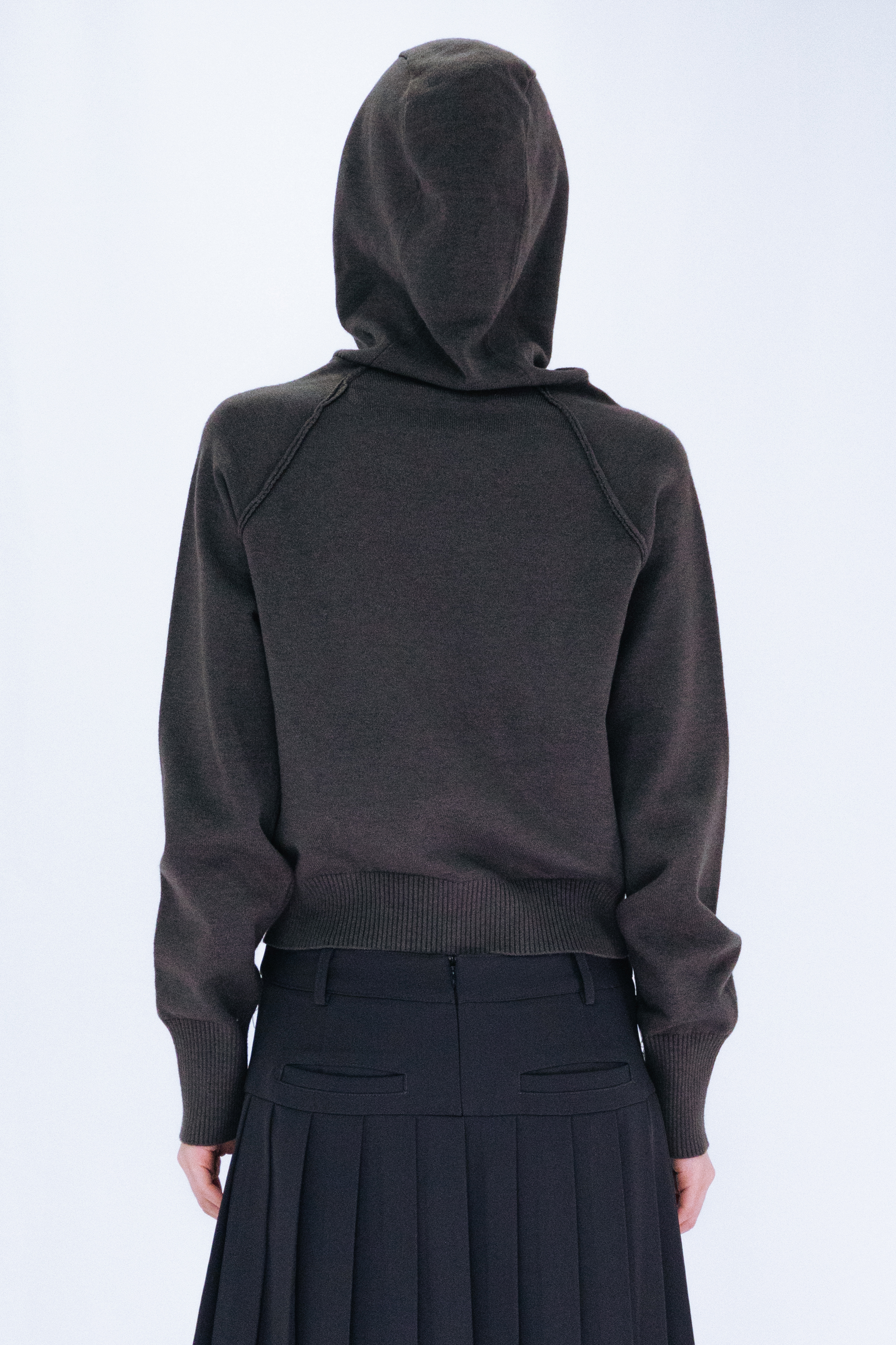 KNIT HOODIE TOP / GRAY