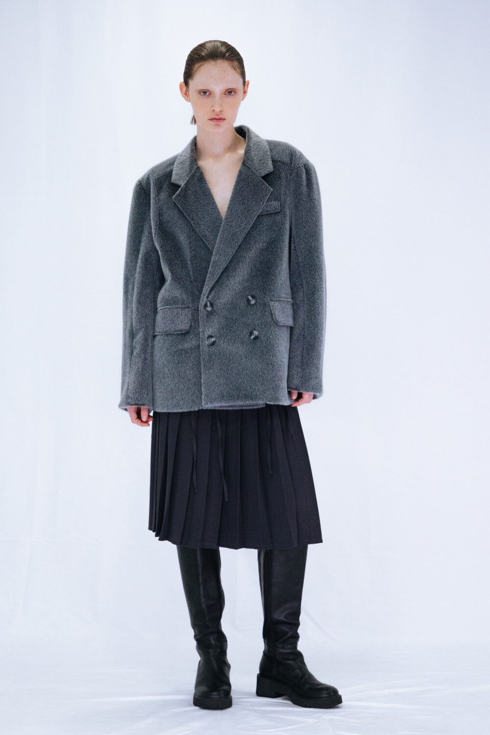 FUR DOUBLE JACKET / GRAY – VIAVANDA