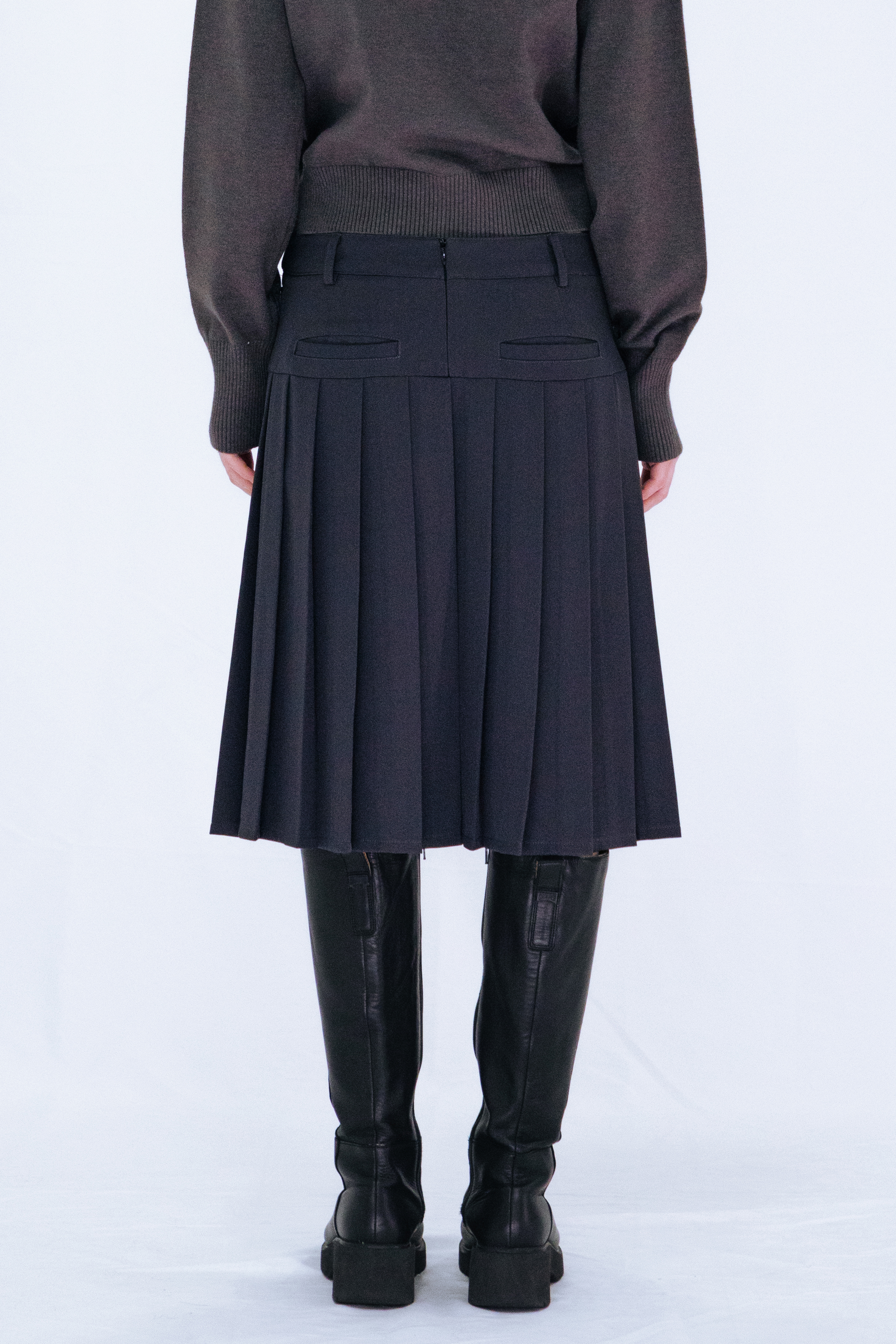 PLEATED MIDI SKIRT / GRAY