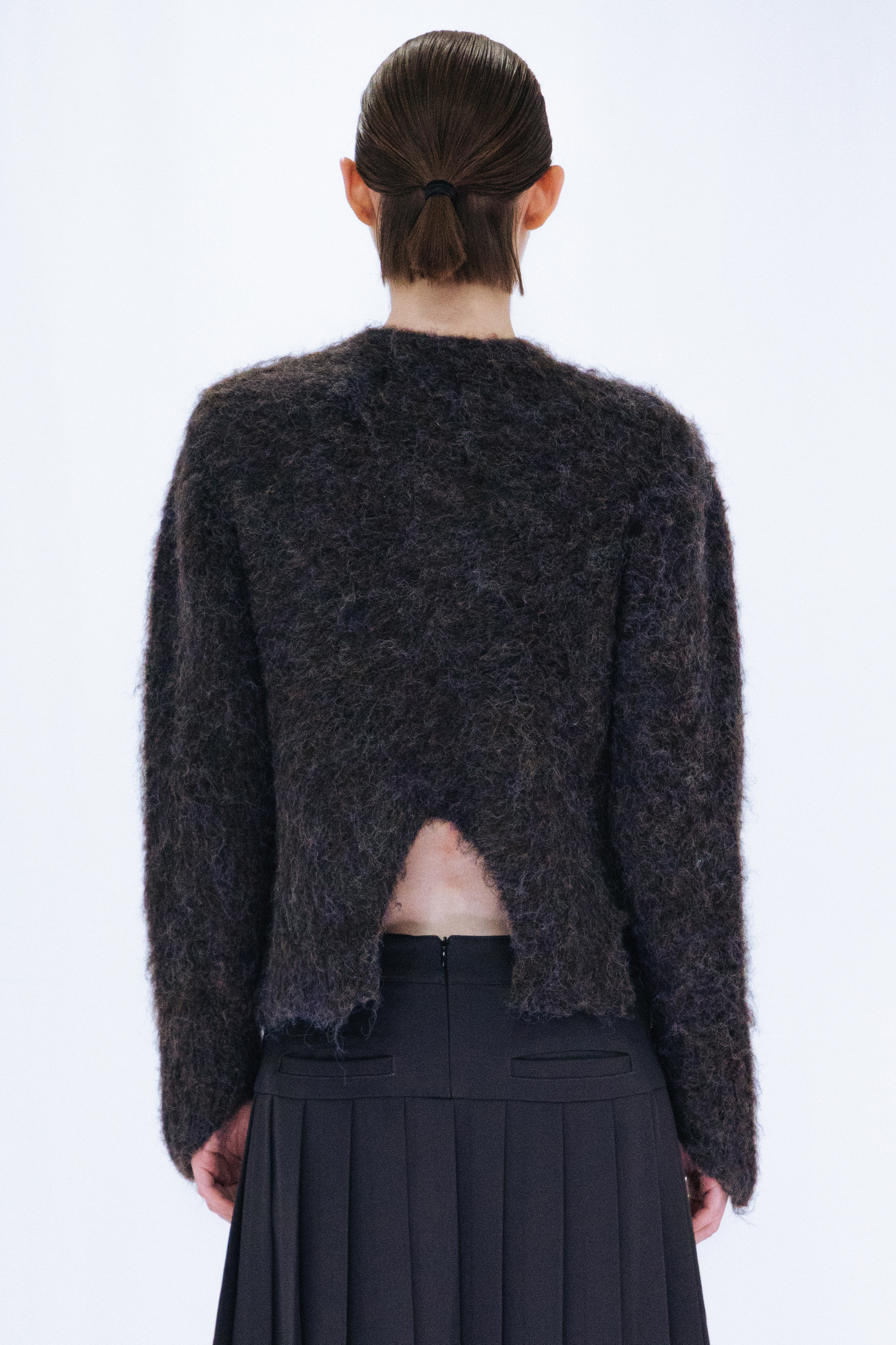 CUTTING MOHAIR KNIT CARDIGAN / BROWN