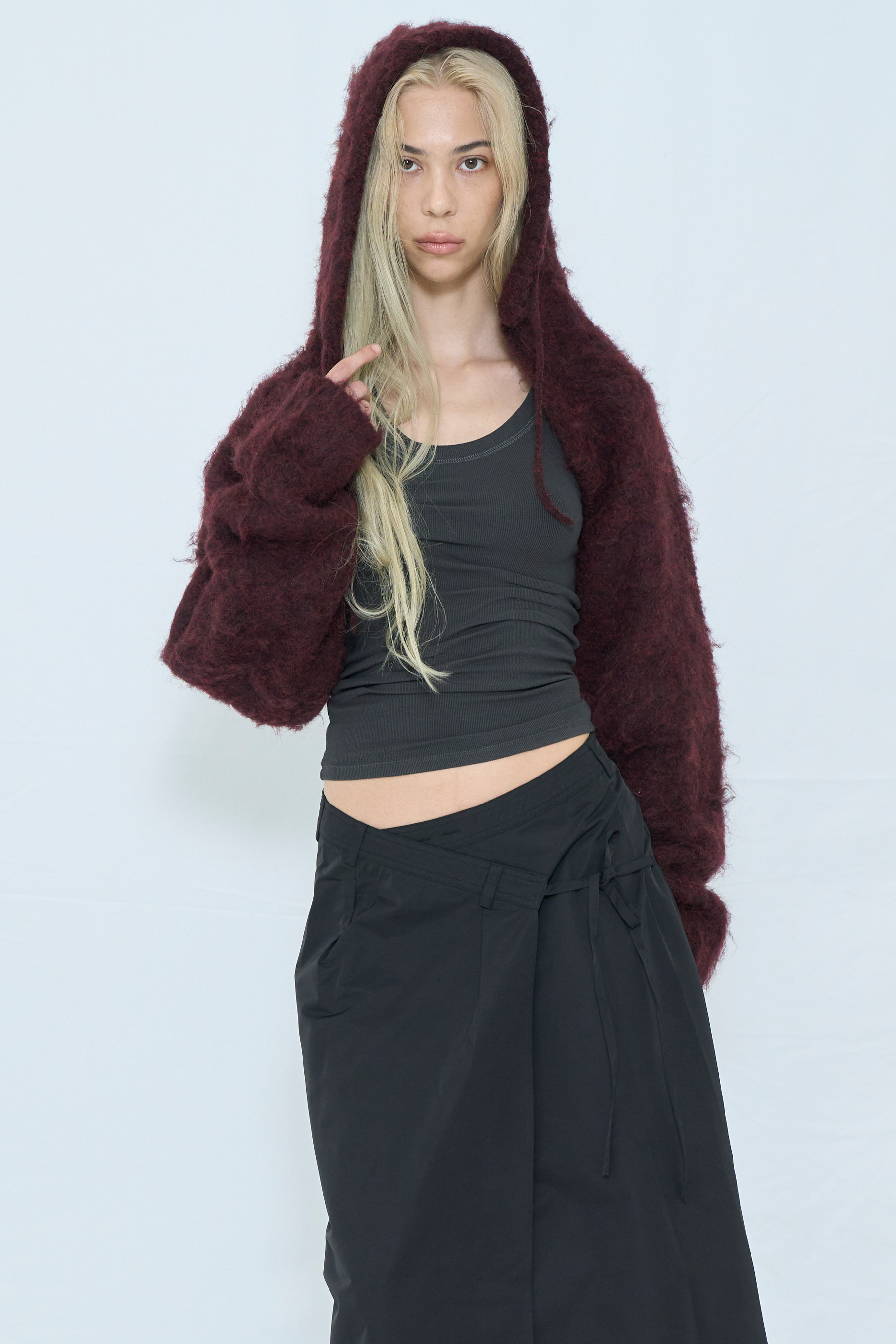 2WAY HOODED MUFFLER KNIT / RED