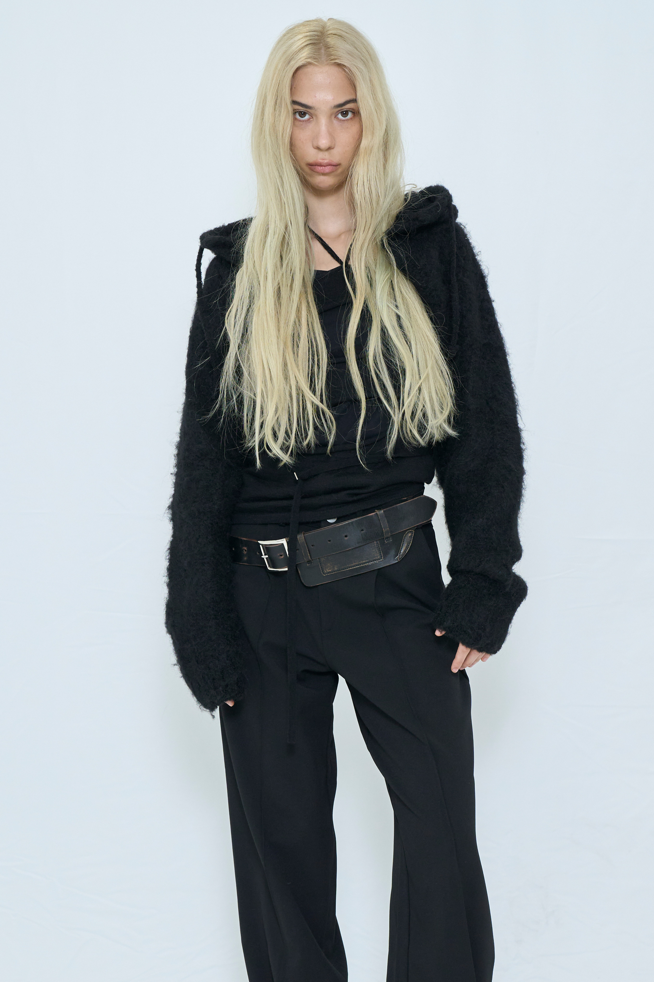 2WAY HOODED MUFFLER KNIT / BLACK