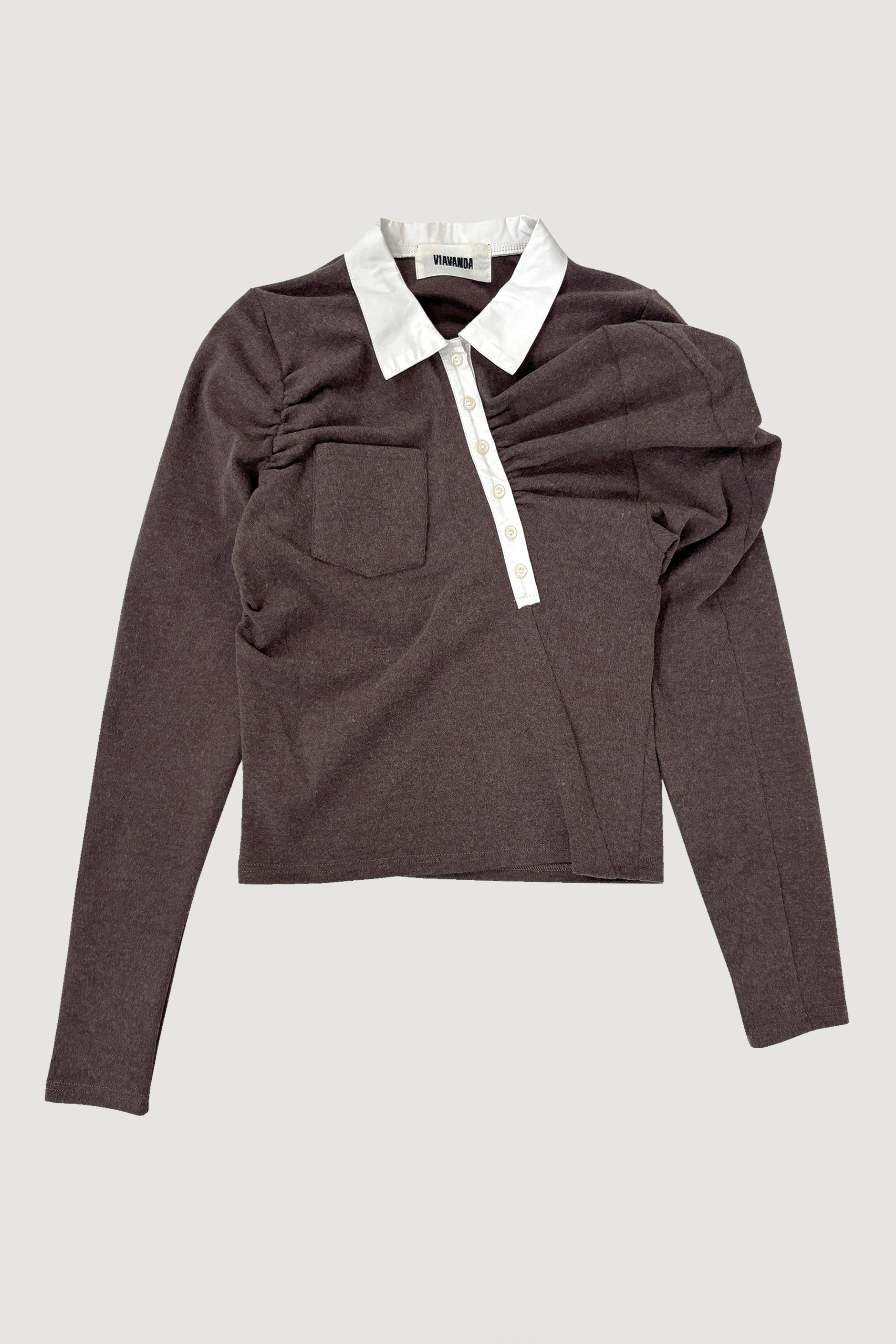 ASYMMETRIC POLO SHIRT / BROWN