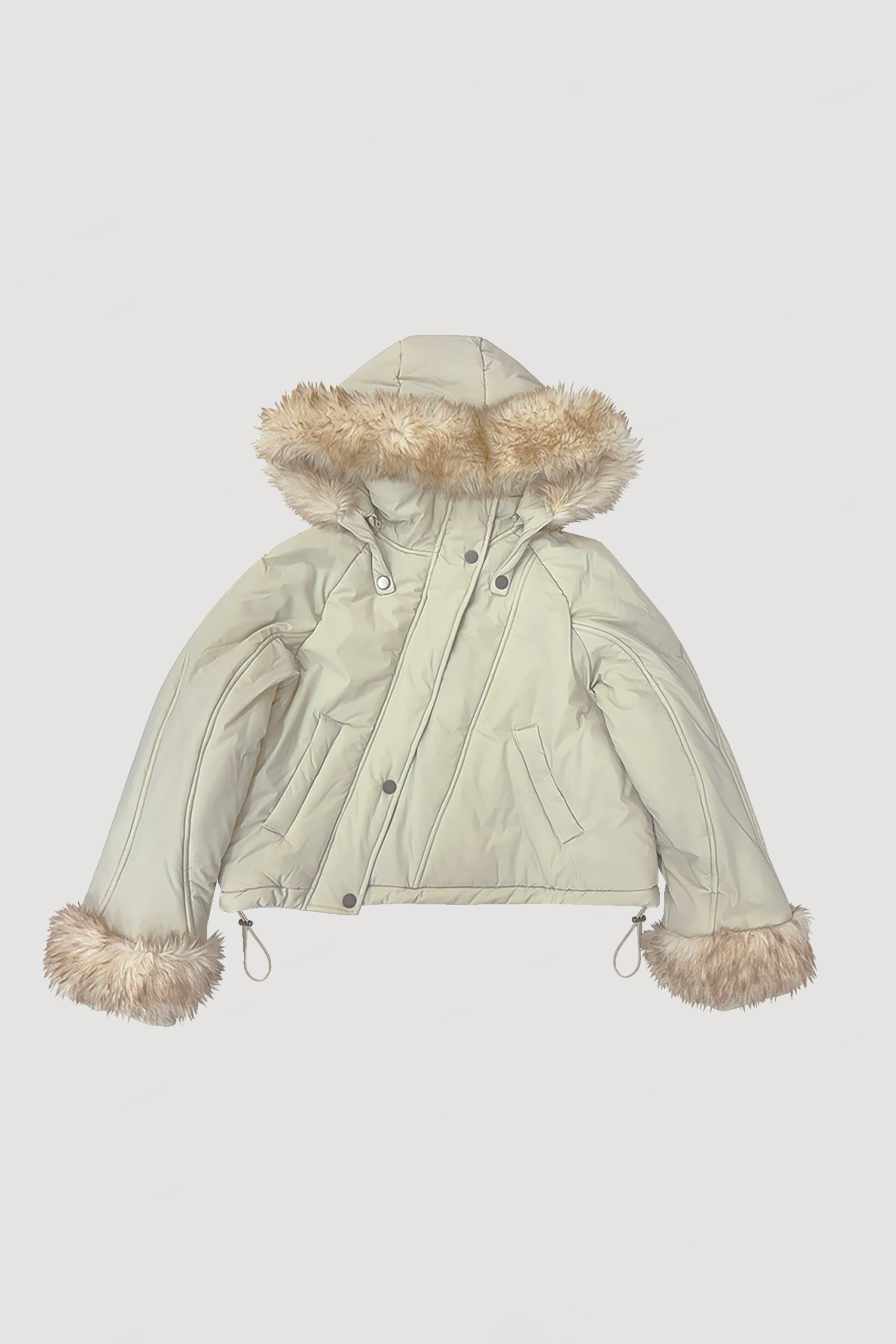 FUR HOODED PADDING JACKET / IVORY
