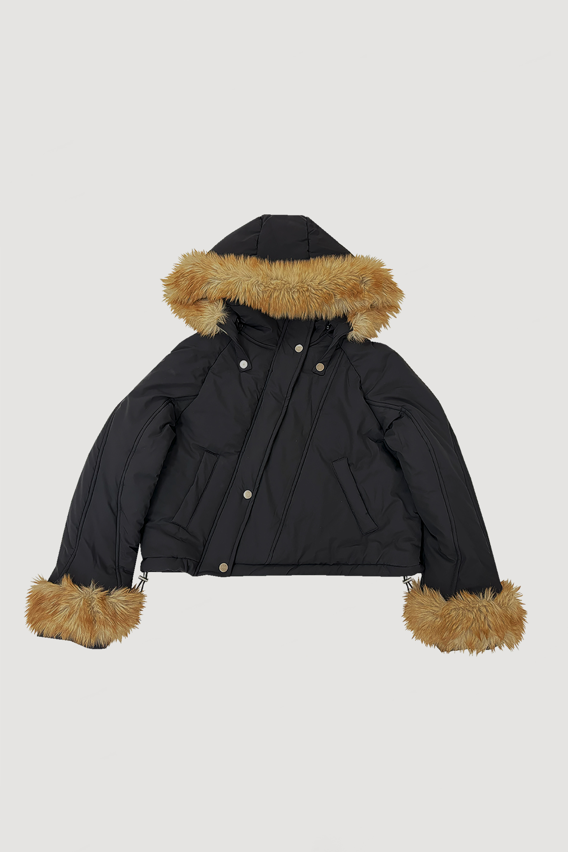 FUR HOODED PADDING JACKET / BLACK