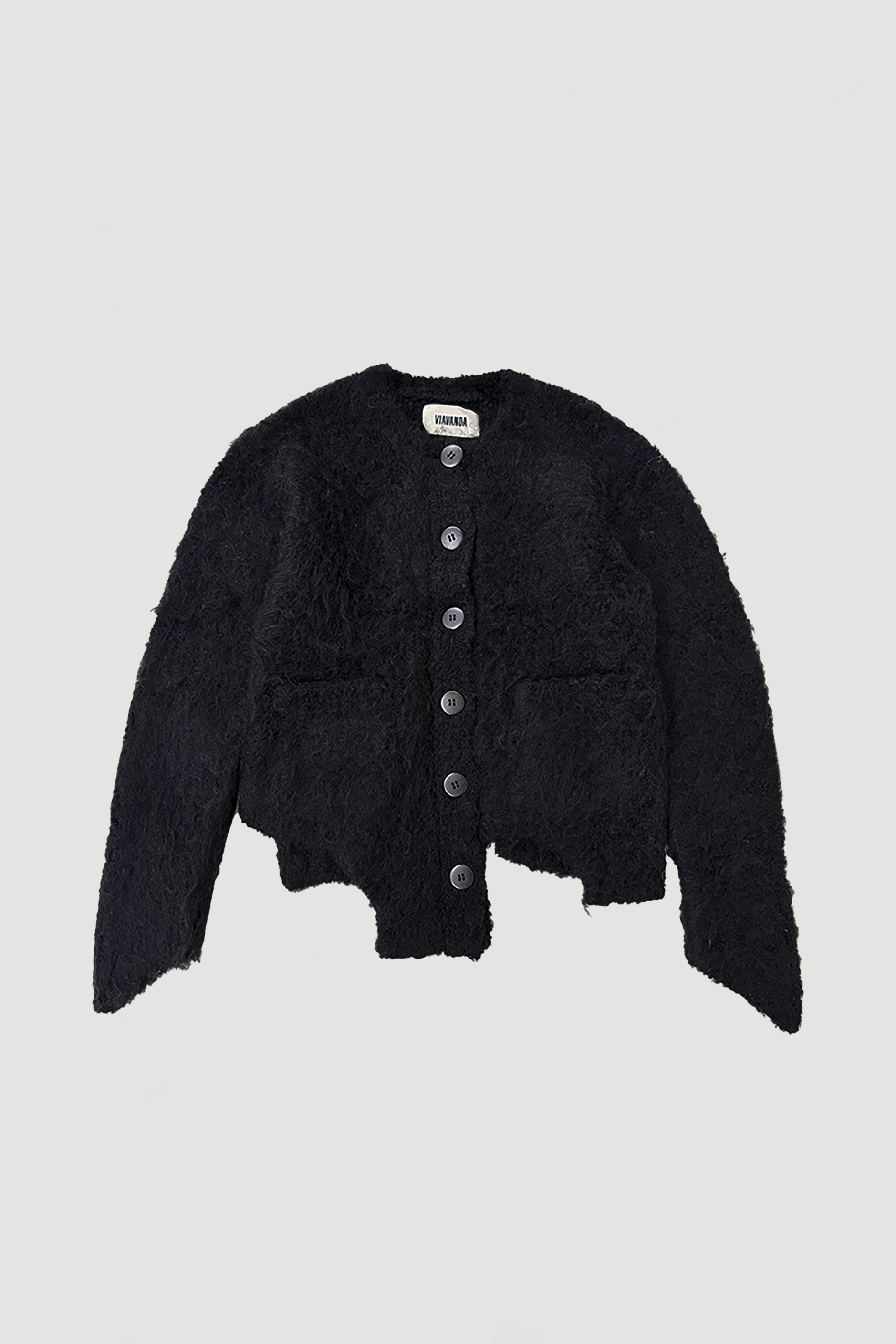 CUTTING MOHAIR KNIT CARDIGAN / BLACK