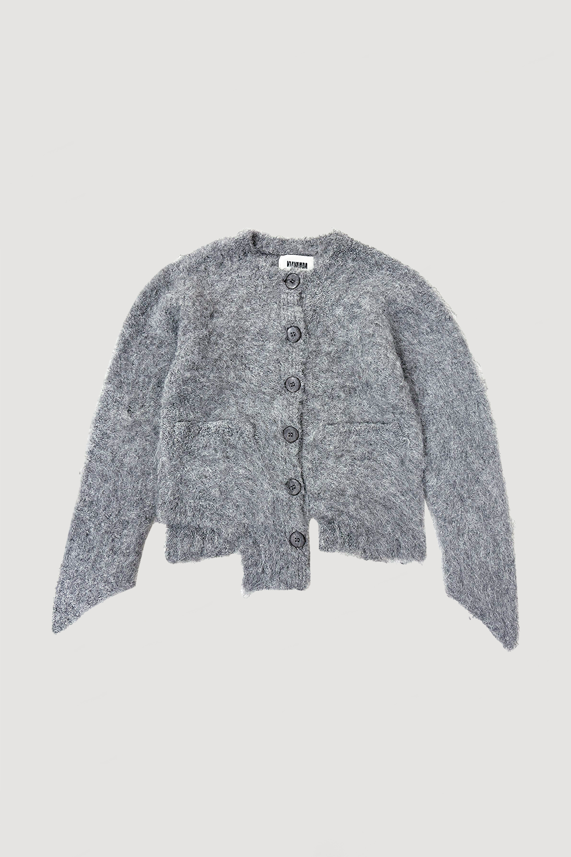 CUTTING MOHAIR KNIT CARDIGAN / GRAY