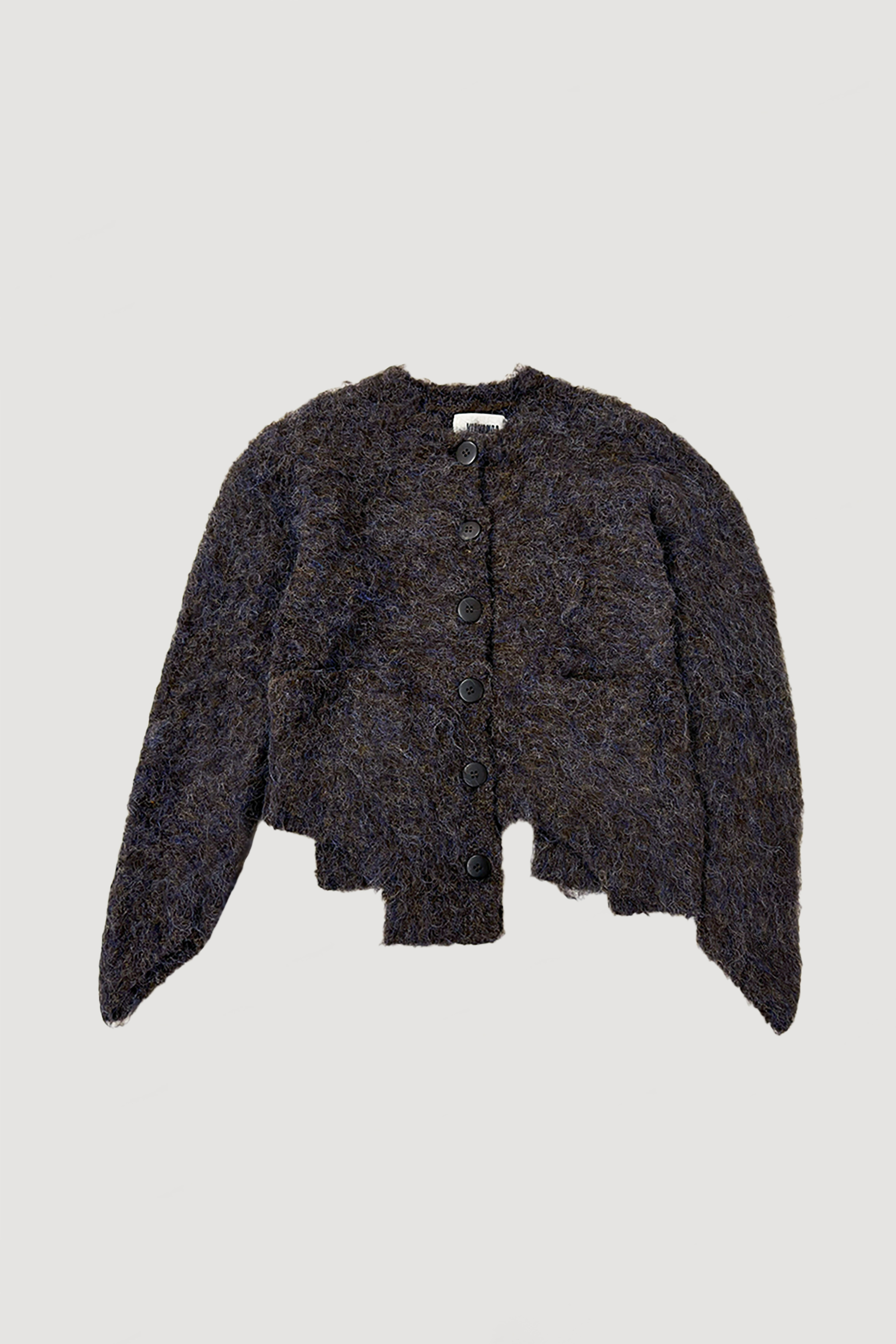 CUTTING MOHAIR KNIT CARDIGAN / BROWN