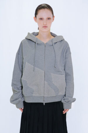 KNIT LAYERED HOODIE / GRAY
