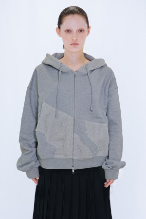KNIT LAYERED HOODIE / GRAY