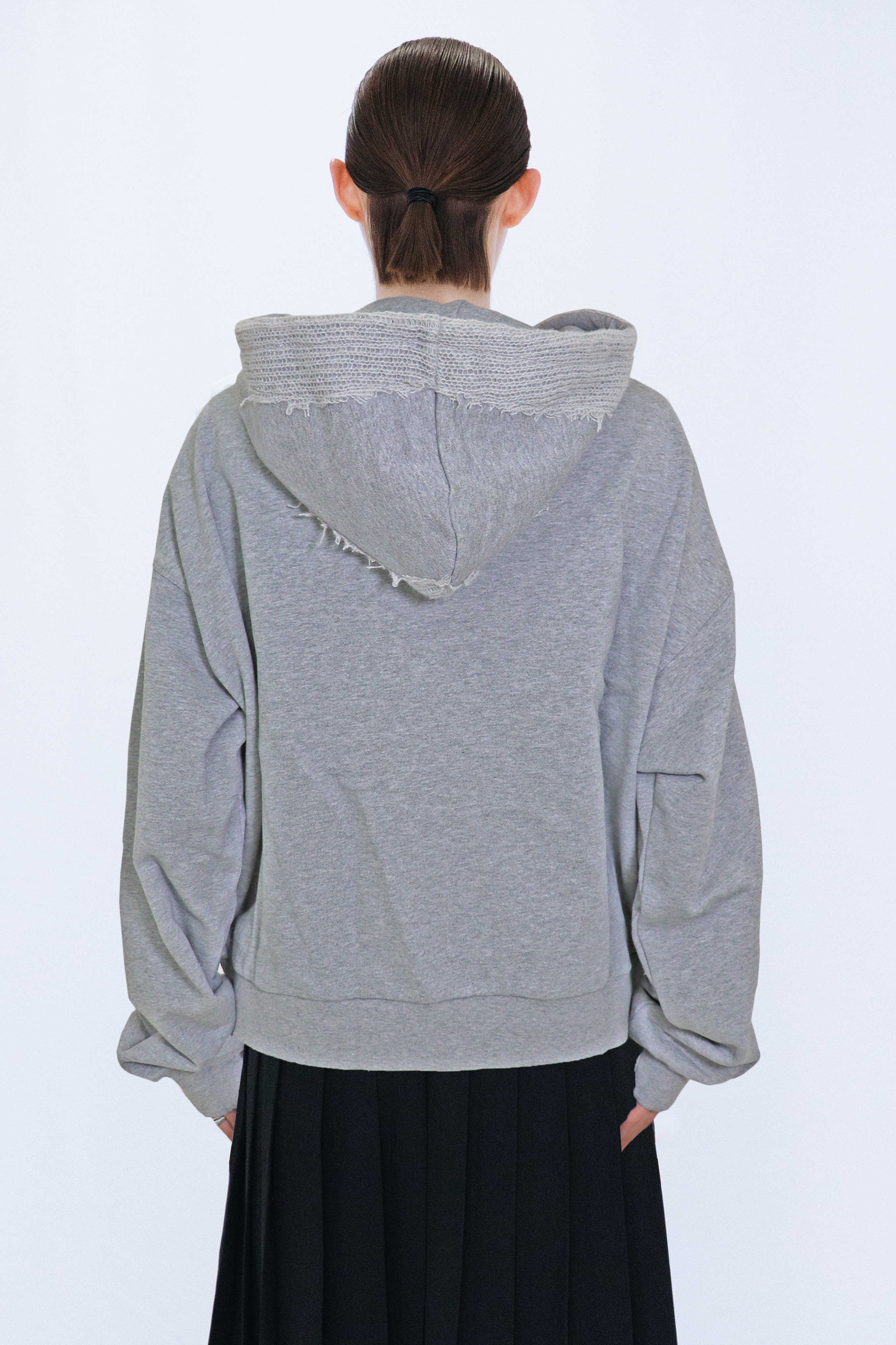 KNIT LAYERED HOODIE / GRAY
