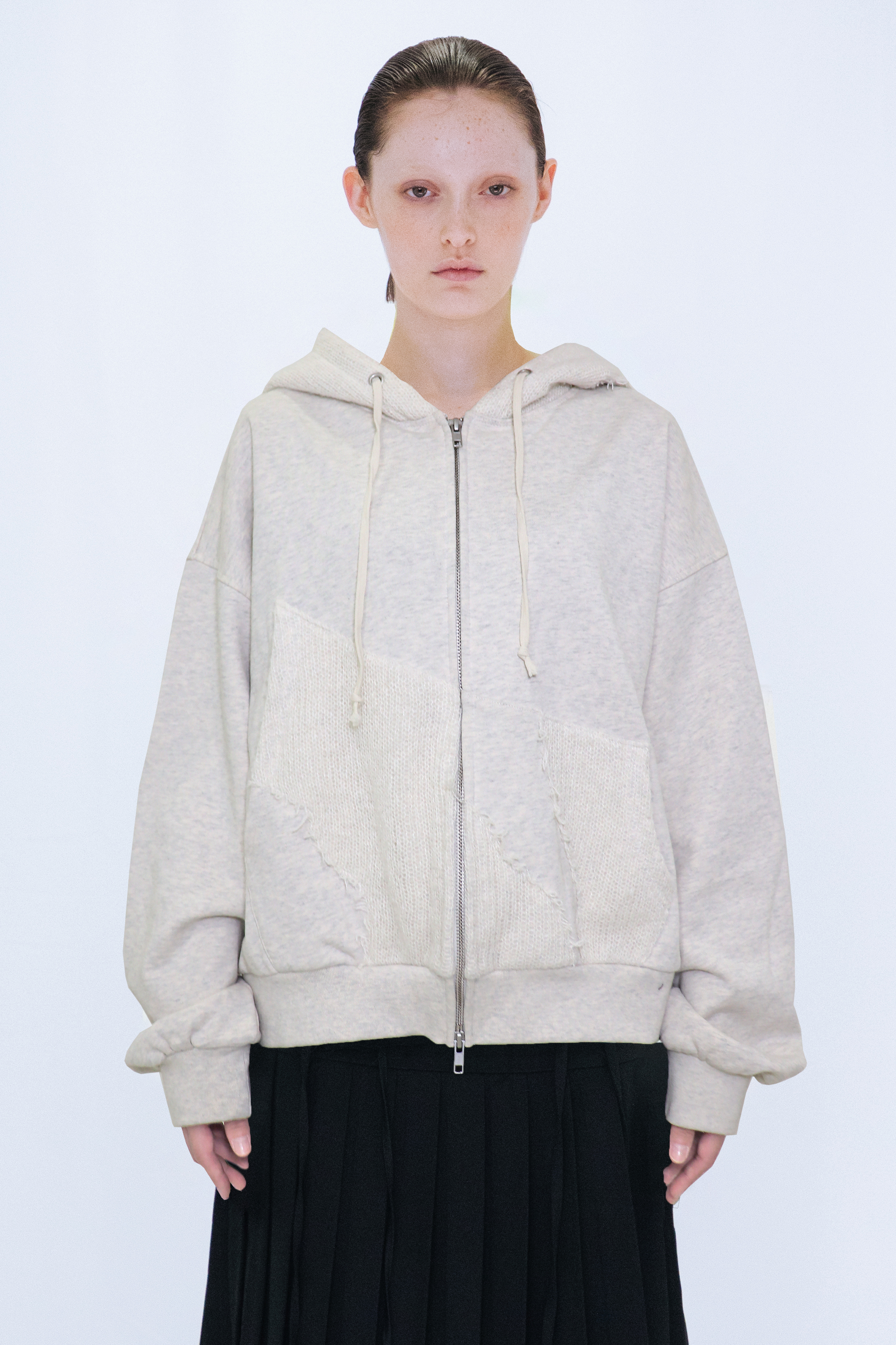 KNIT LAYERED HOODIE / OATMEAL