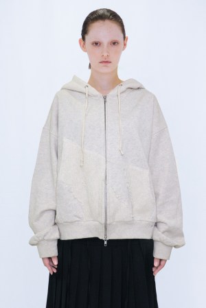 KNIT LAYERED HOODIE / OATMEAL
