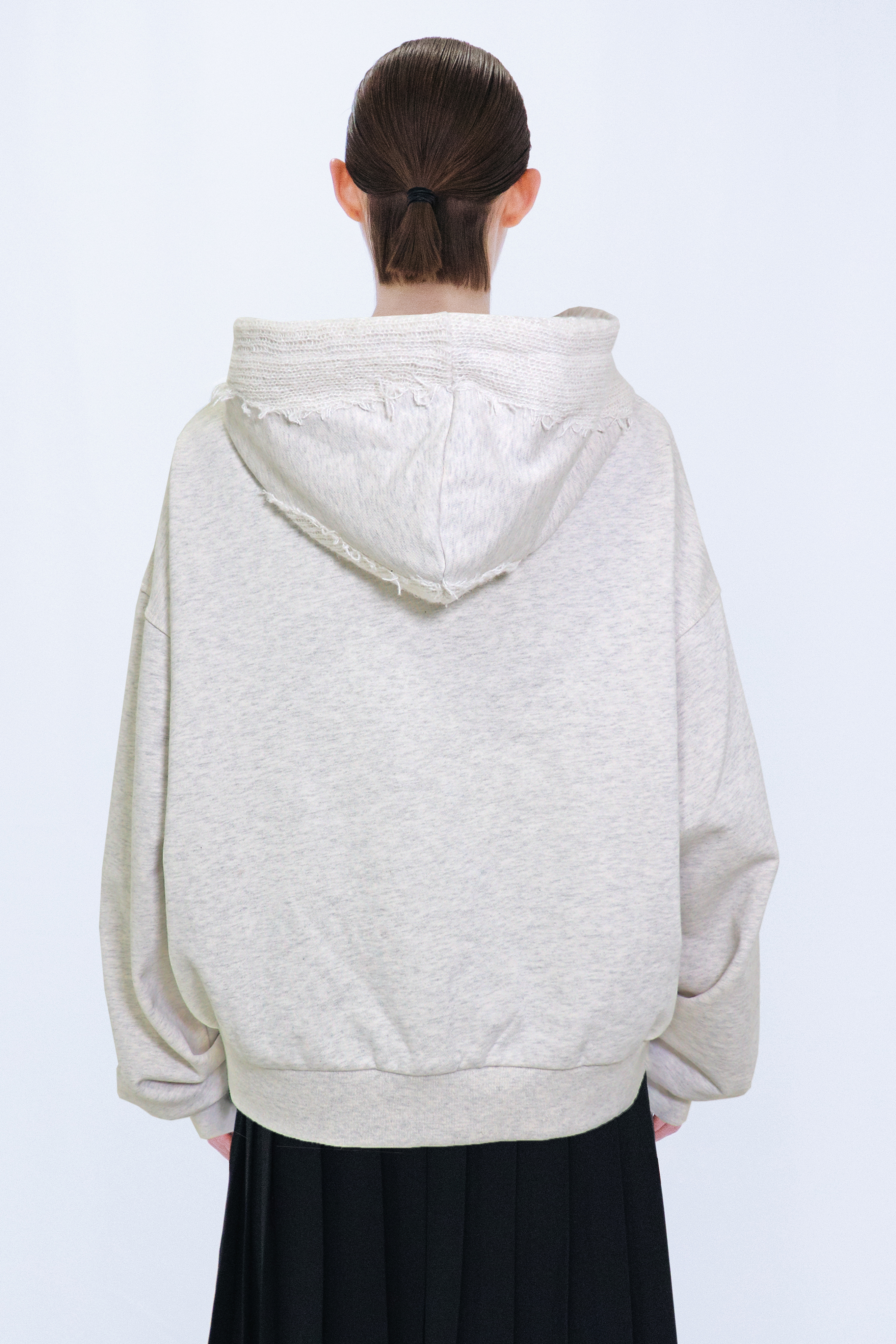 KNIT LAYERED HOODIE / OATMEAL