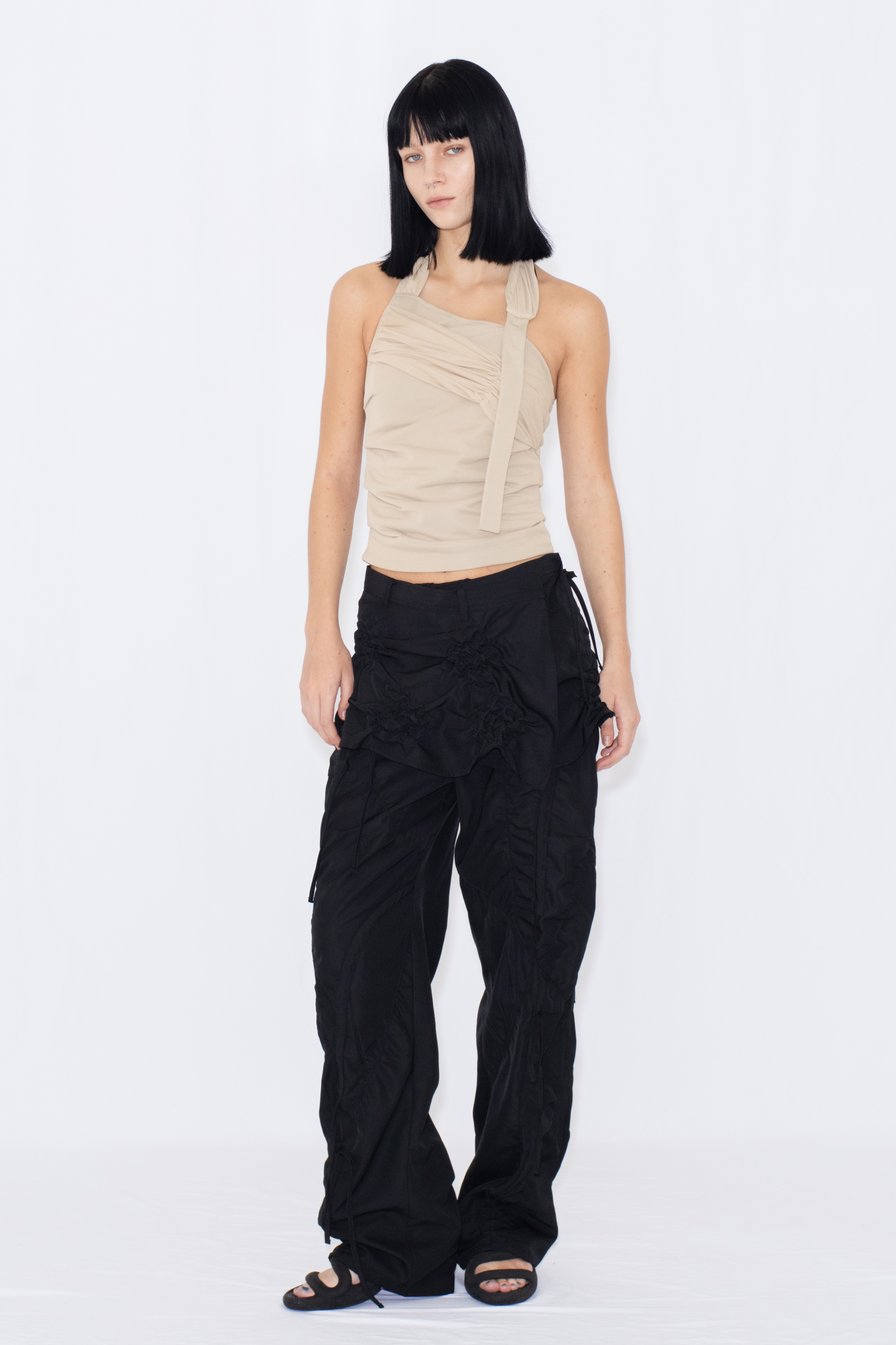 SHEER HALTERNECK TOP / BEIGE