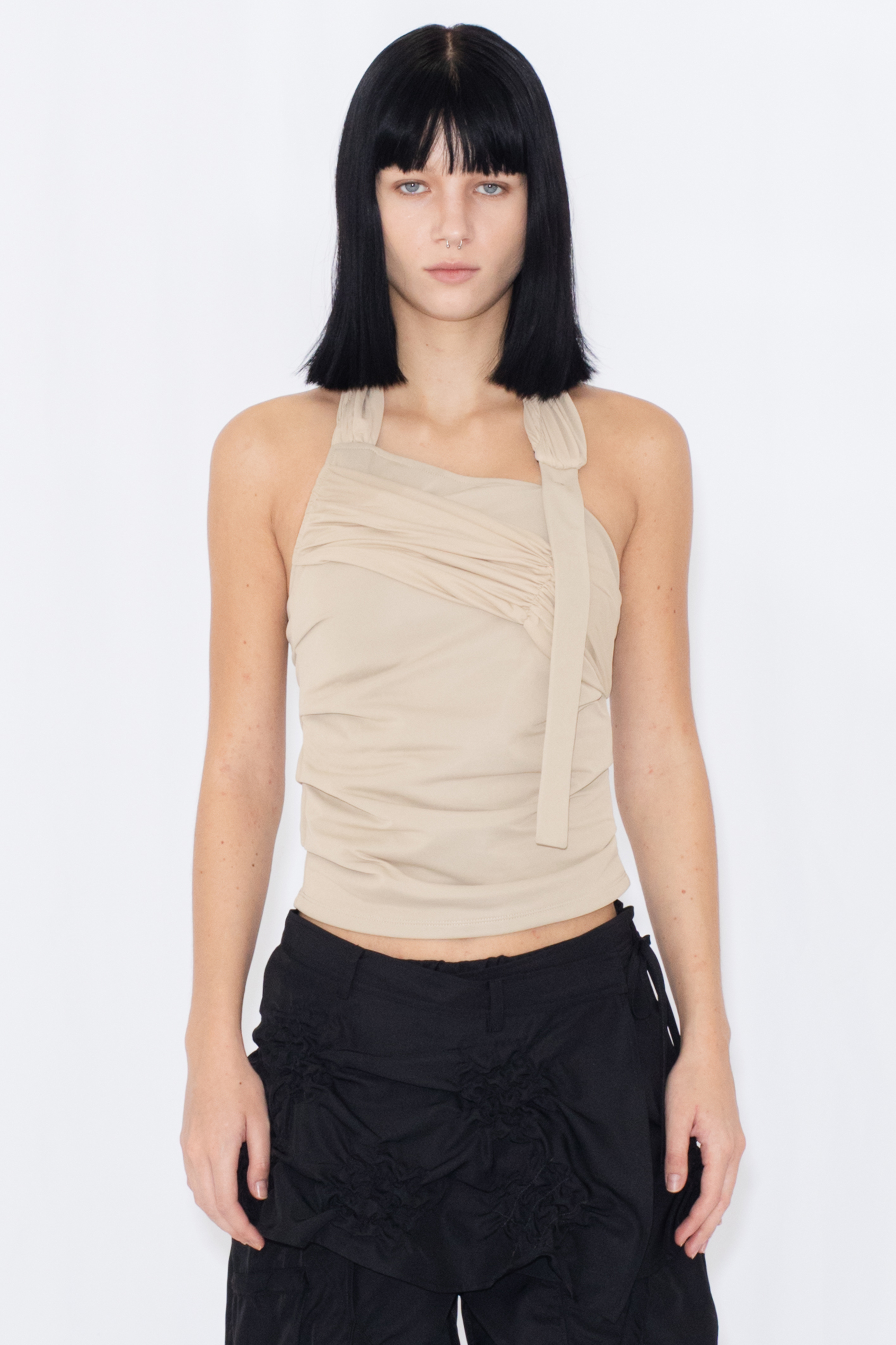 SHEER HALTERNECK TOP / BEIGE