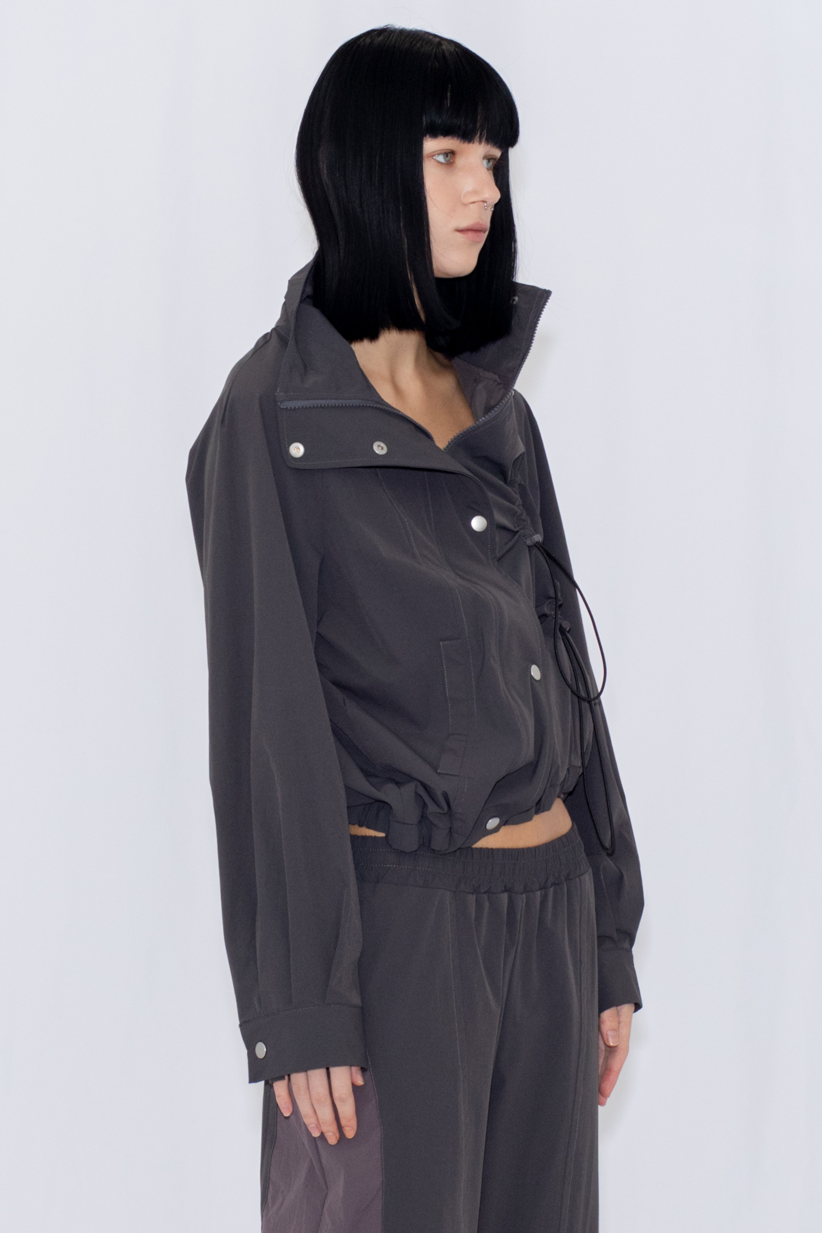 DRAWSTRING TRACK JACKET / CHARCOAL