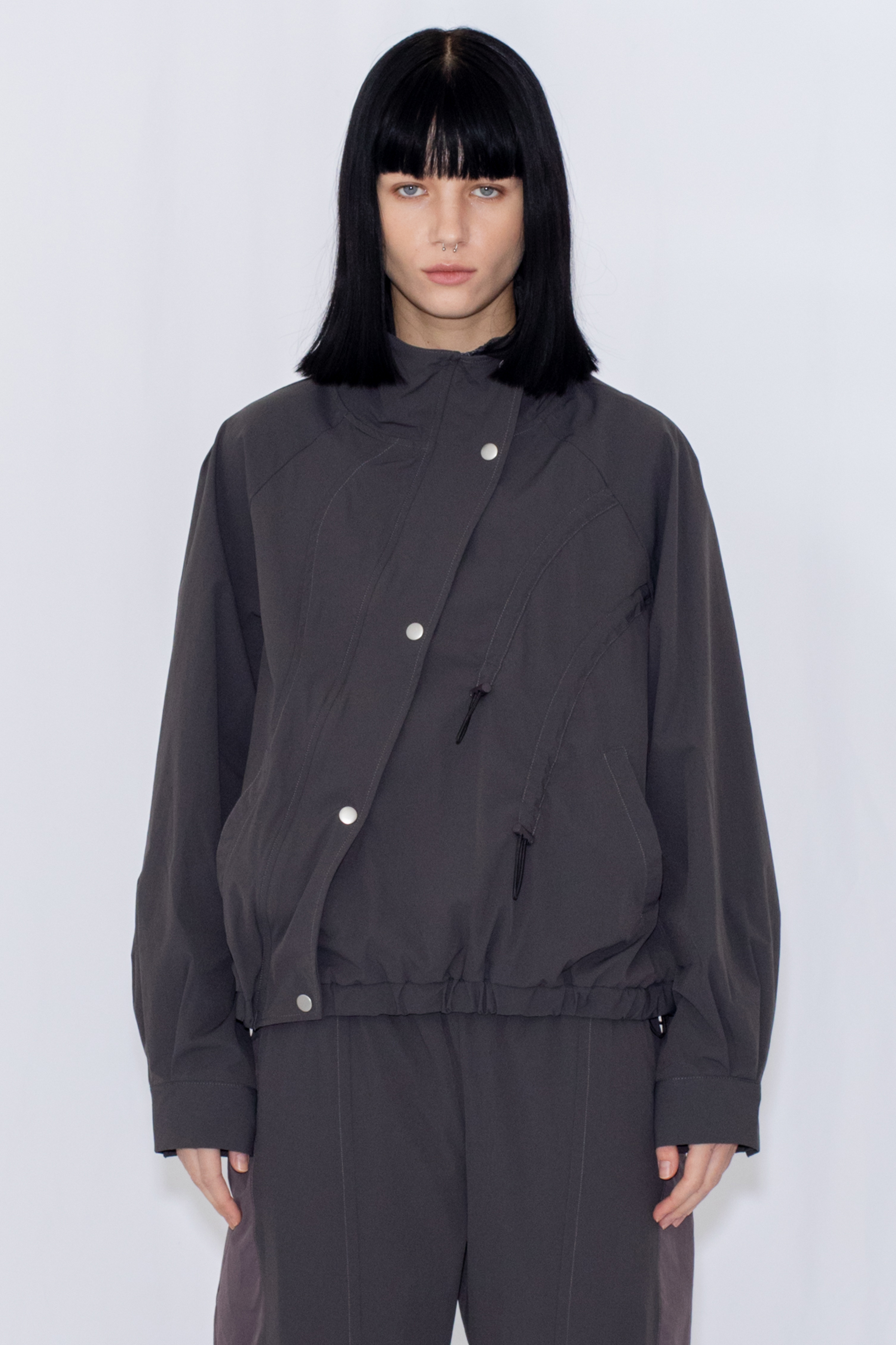 DRAWSTRING TRACK JACKET / CHARCOAL
