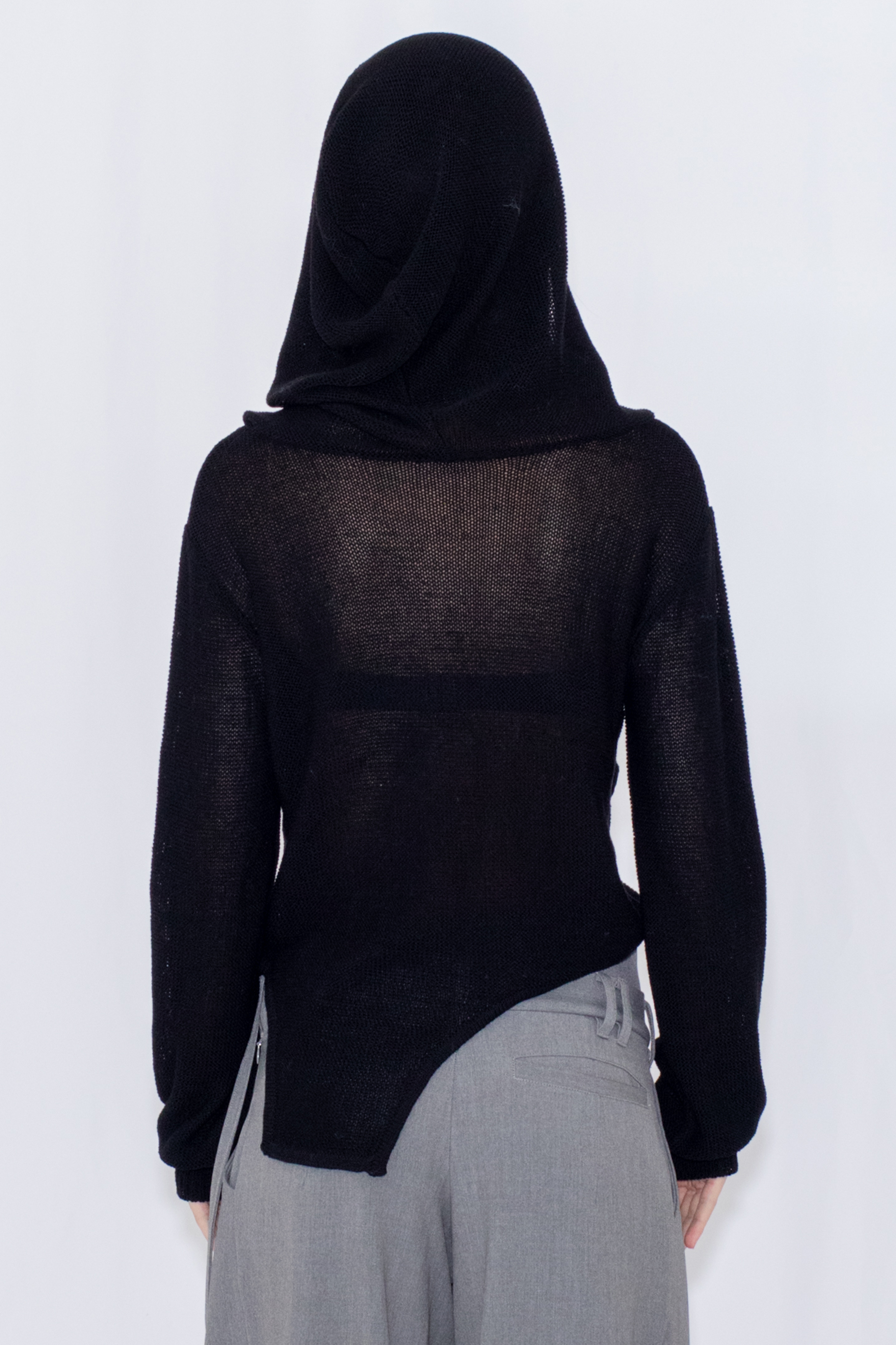 【POP UP】OPEN KNIT HOODED TOP / BLACK