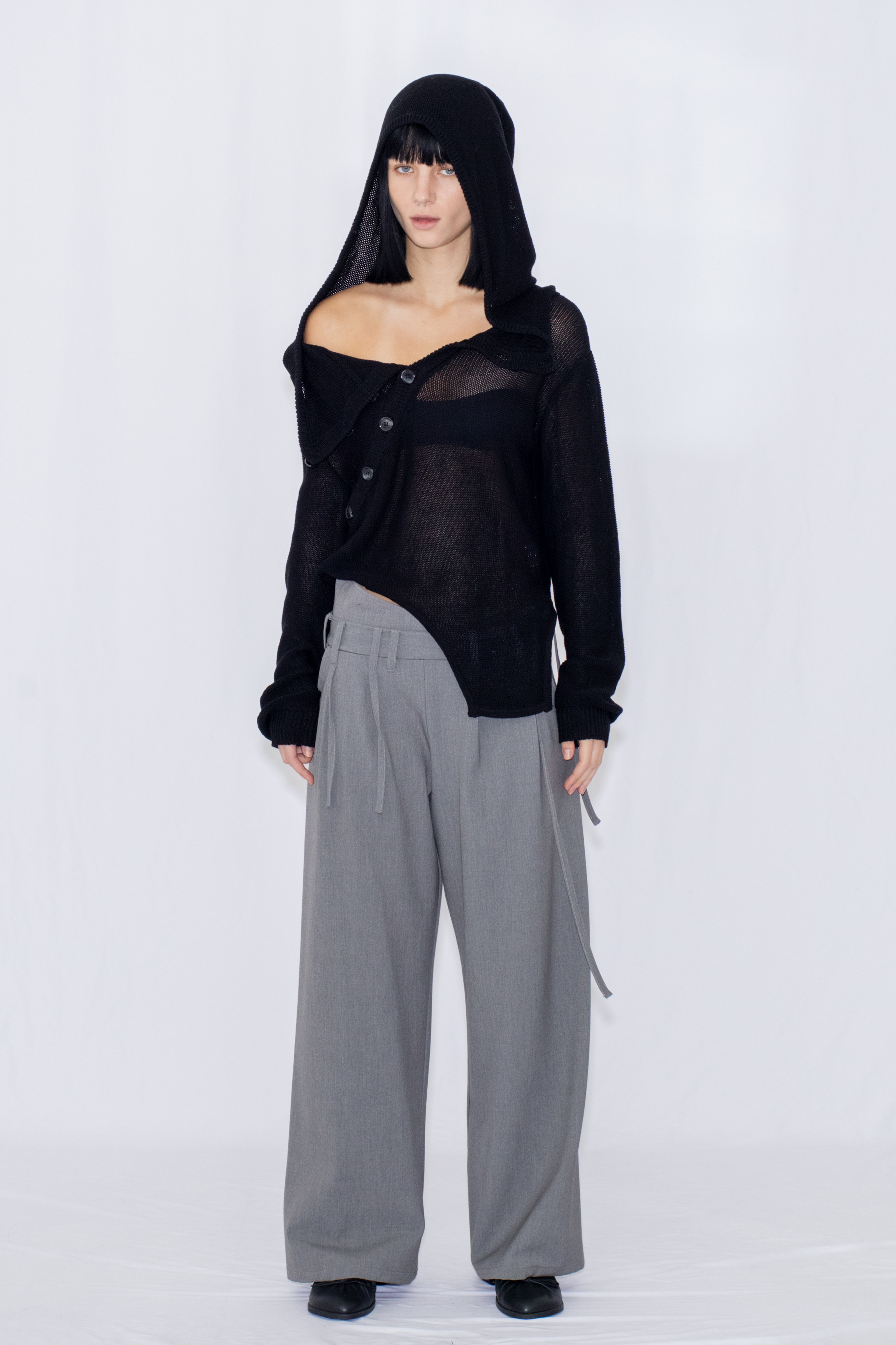 STRING WIDE TROUSERS / GRAY