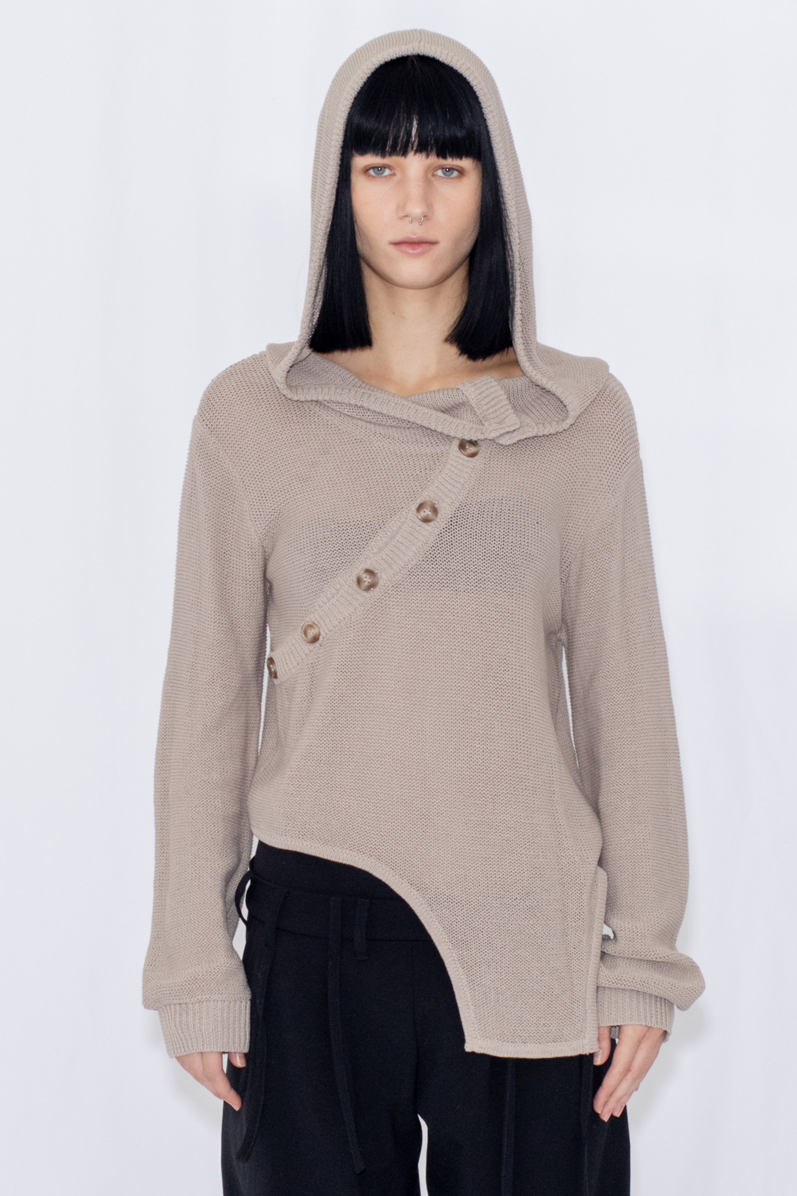 【POP UP】OPEN KNIT HOODED TOP / GRAY