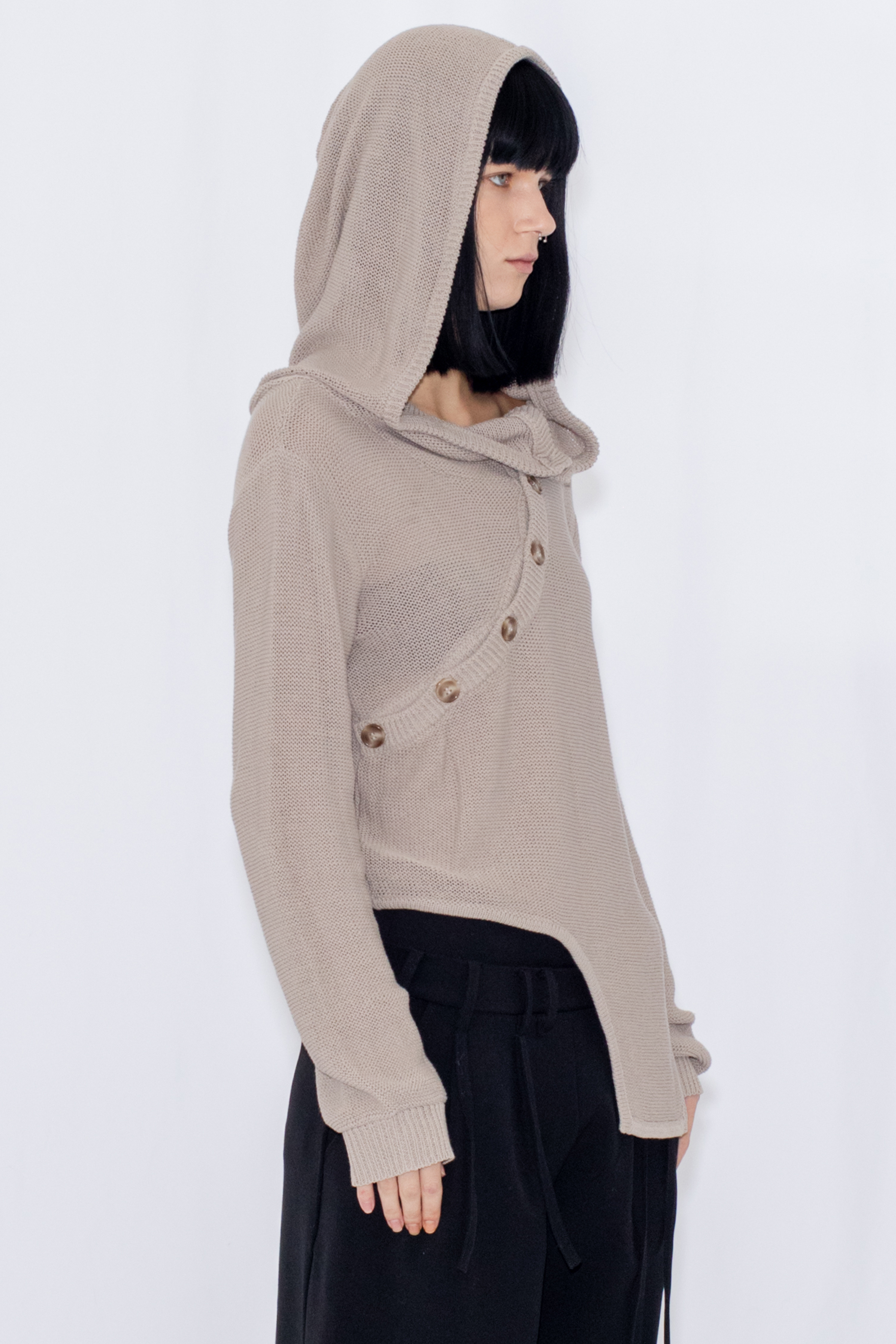 【POP UP】OPEN KNIT HOODED TOP / GRAY