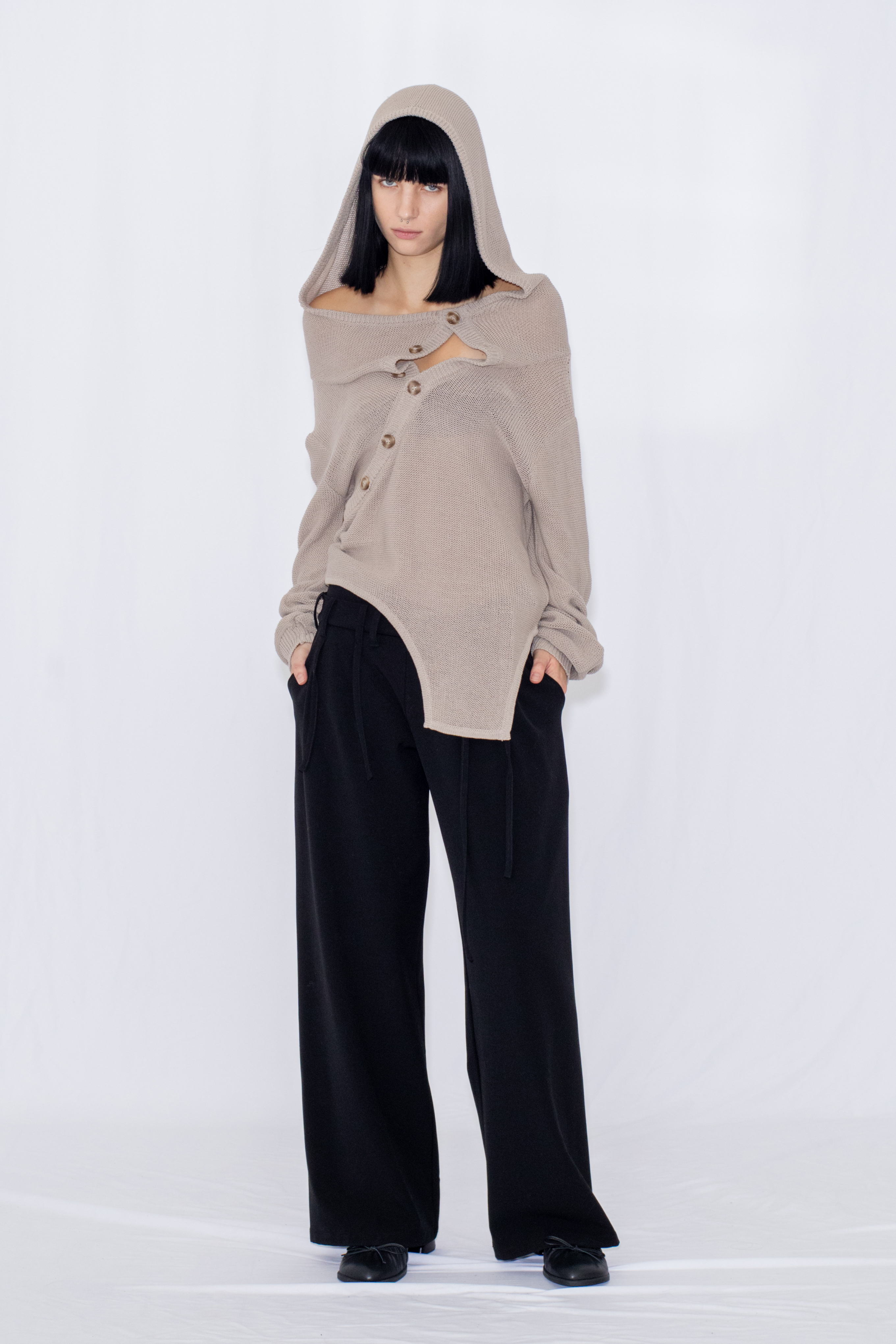 STRING WIDE TROUSERS / BLACK