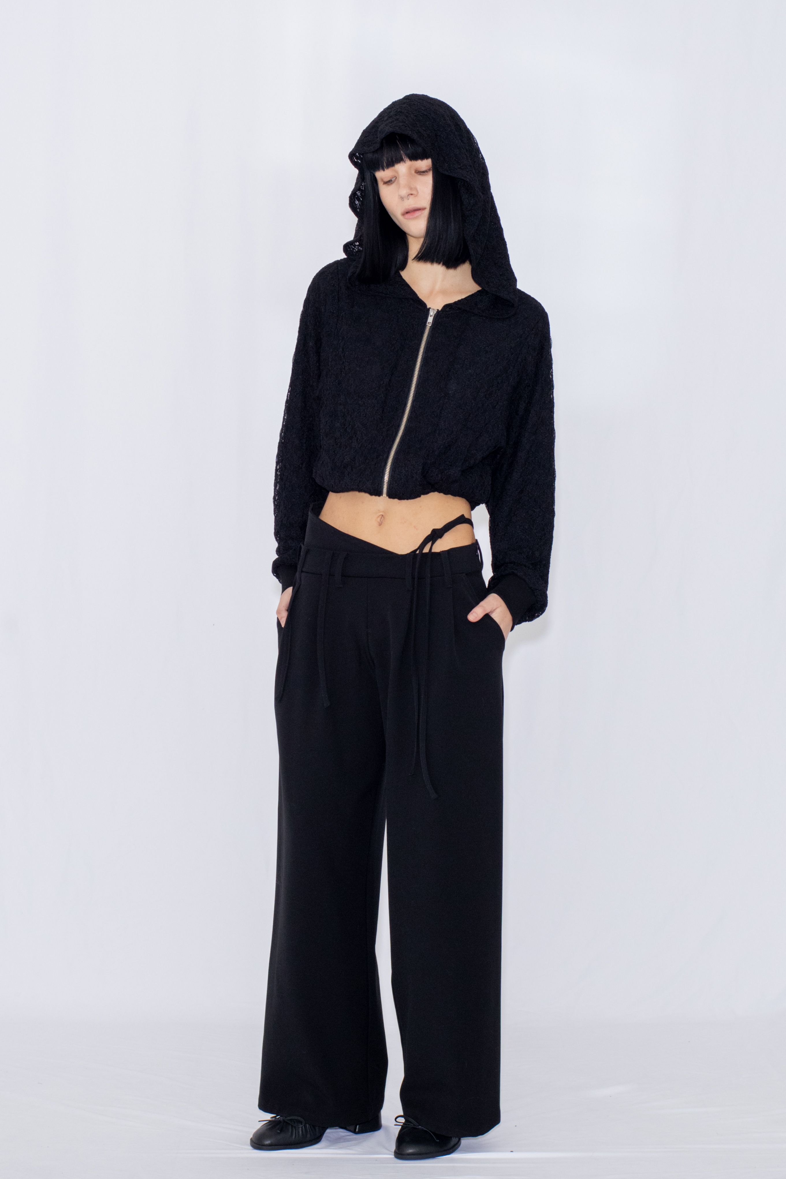 STRING WIDE TROUSERS / BLACK